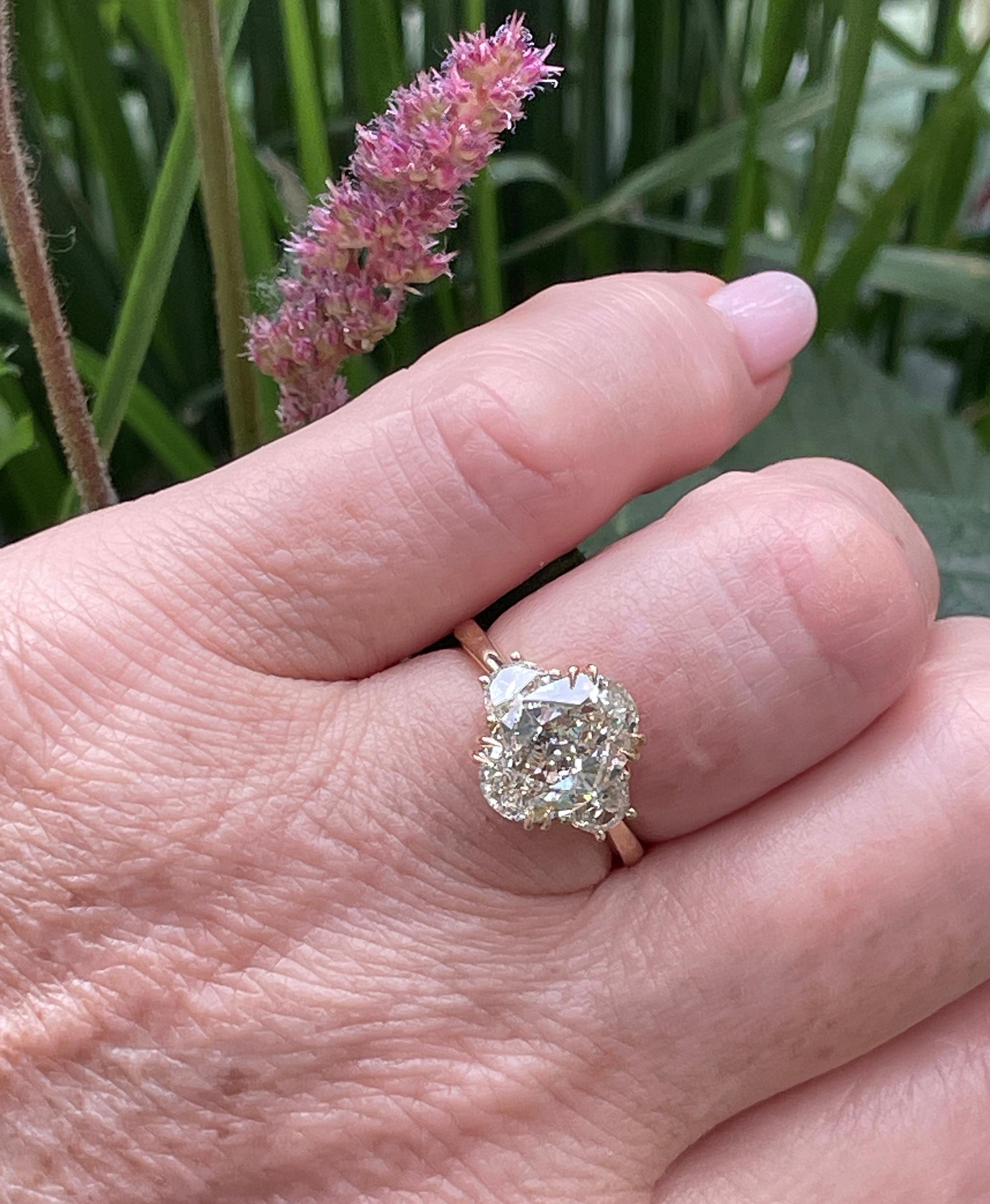 Stunning GIA 3.50ct Vintage OVAL DIAMOND Engagement Wedding 3 stone 18KYG Ring 7