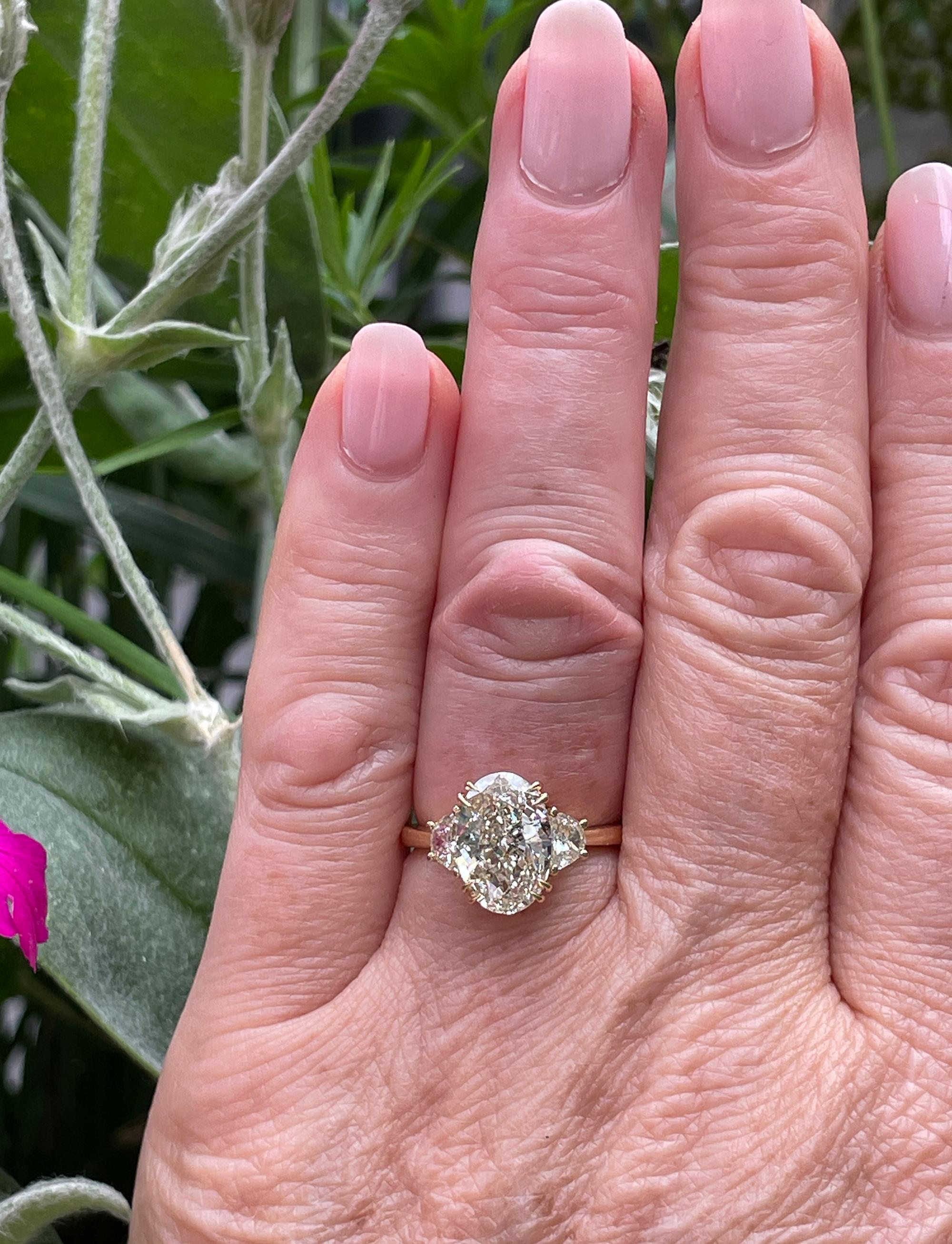 Stunning GIA 3.50ct Vintage OVAL DIAMOND Engagement Wedding 3 stone 18KYG Ring 7