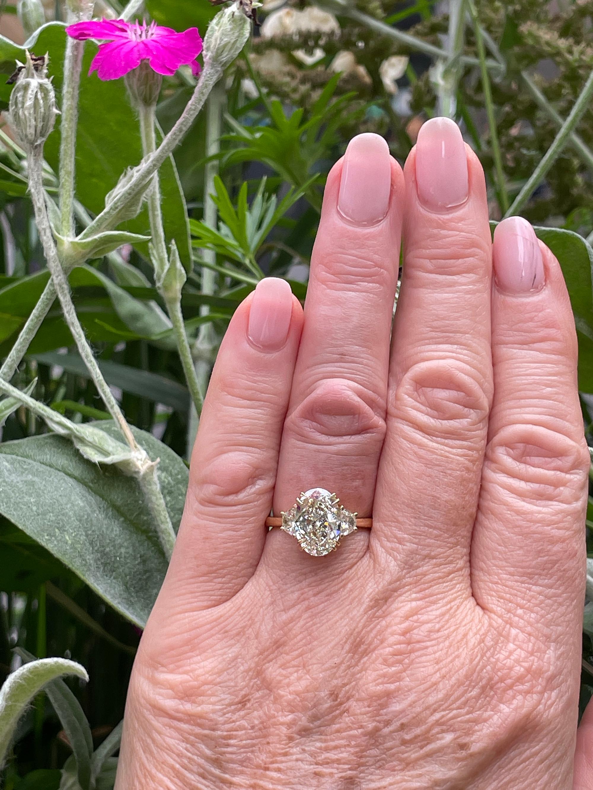 Stunning GIA 3.50ct Vintage OVAL DIAMOND Engagement Wedding 3 stone 18KYG Ring 9