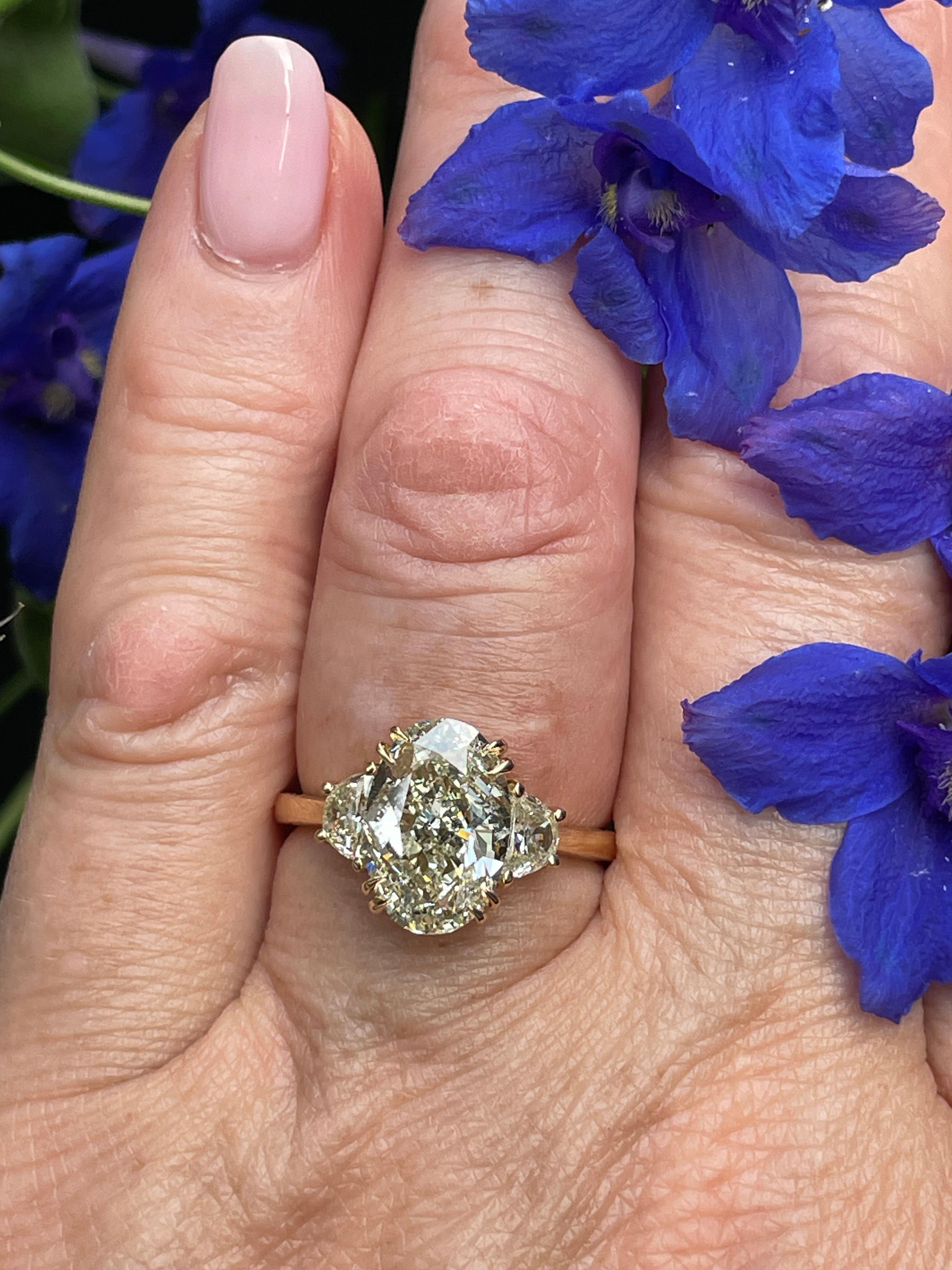 Stunning GIA 3.50ct Vintage OVAL DIAMOND Engagement Wedding 3 stone 18KYG Ring 10