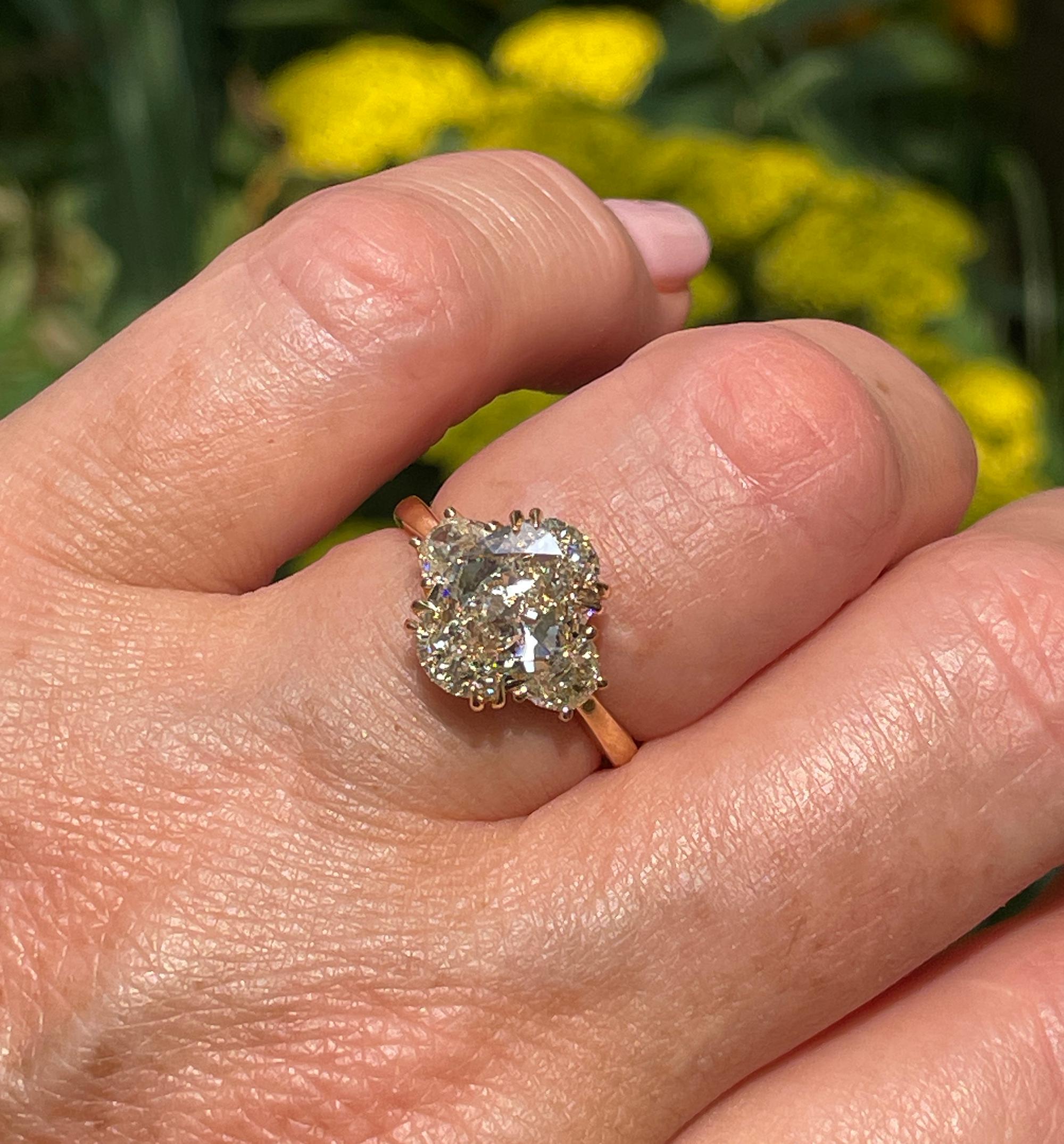 Stunning GIA 3.50ct Vintage OVAL DIAMOND Engagement Wedding 3 stone 18KYG Ring 12