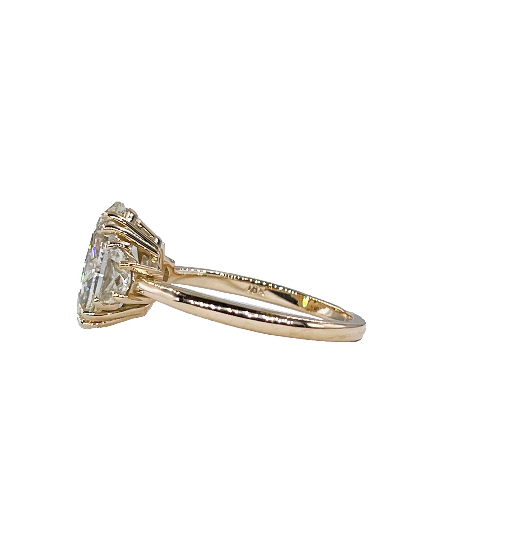 Modern Stunning GIA 3.50ct Vintage OVAL DIAMOND Engagement Wedding 3 stone 18KYG Ring