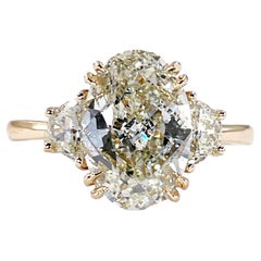 Stunning GIA 3.50ct Vintage OVAL DIAMOND Engagement Wedding 3 stone 18KYG Ring