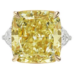 GIA Certified 10.03 Carat Fancy Yellow Cushion Diamond Ring 