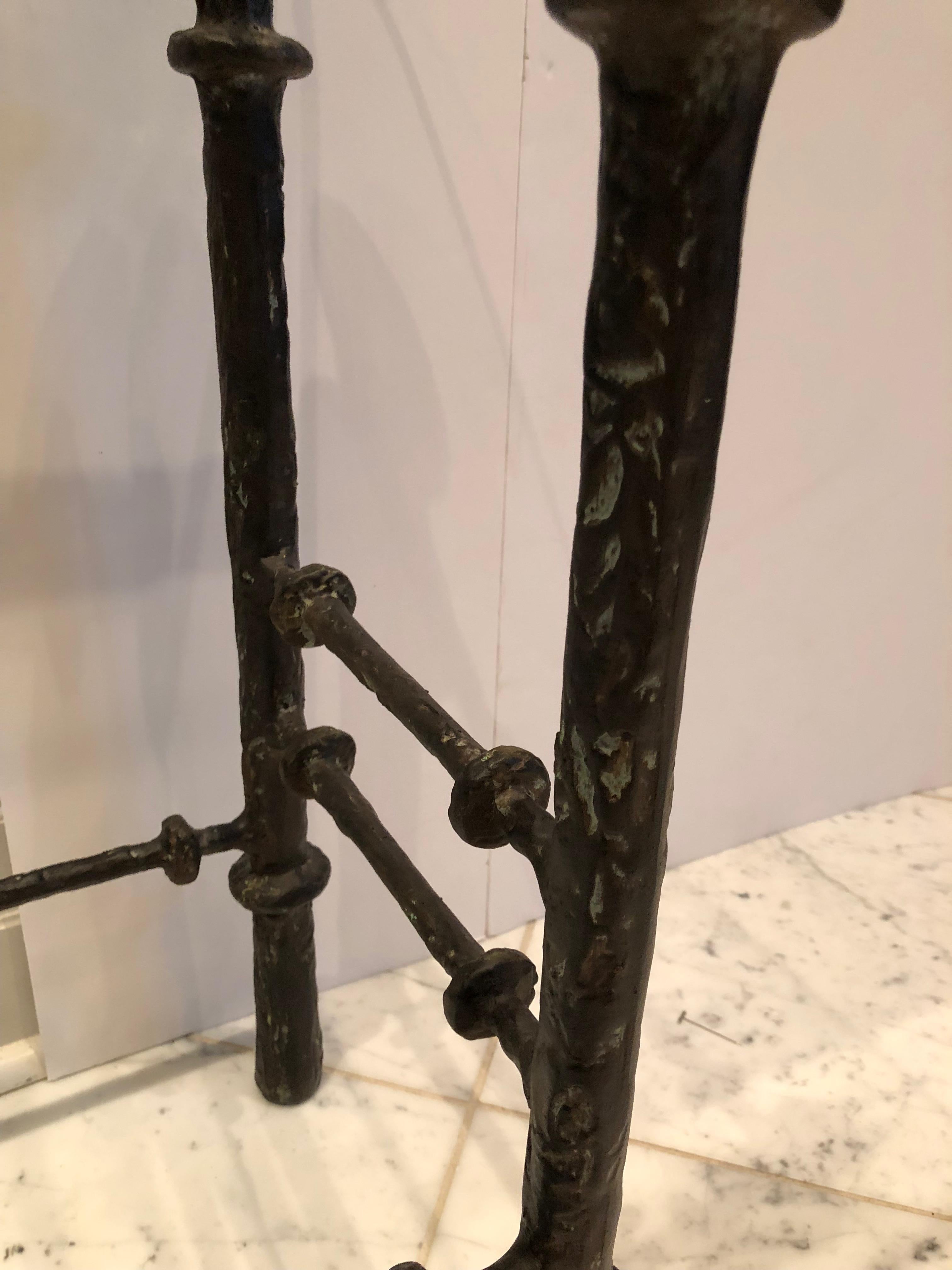 American Stunning Giacometti Style Steel and Glass Console Table