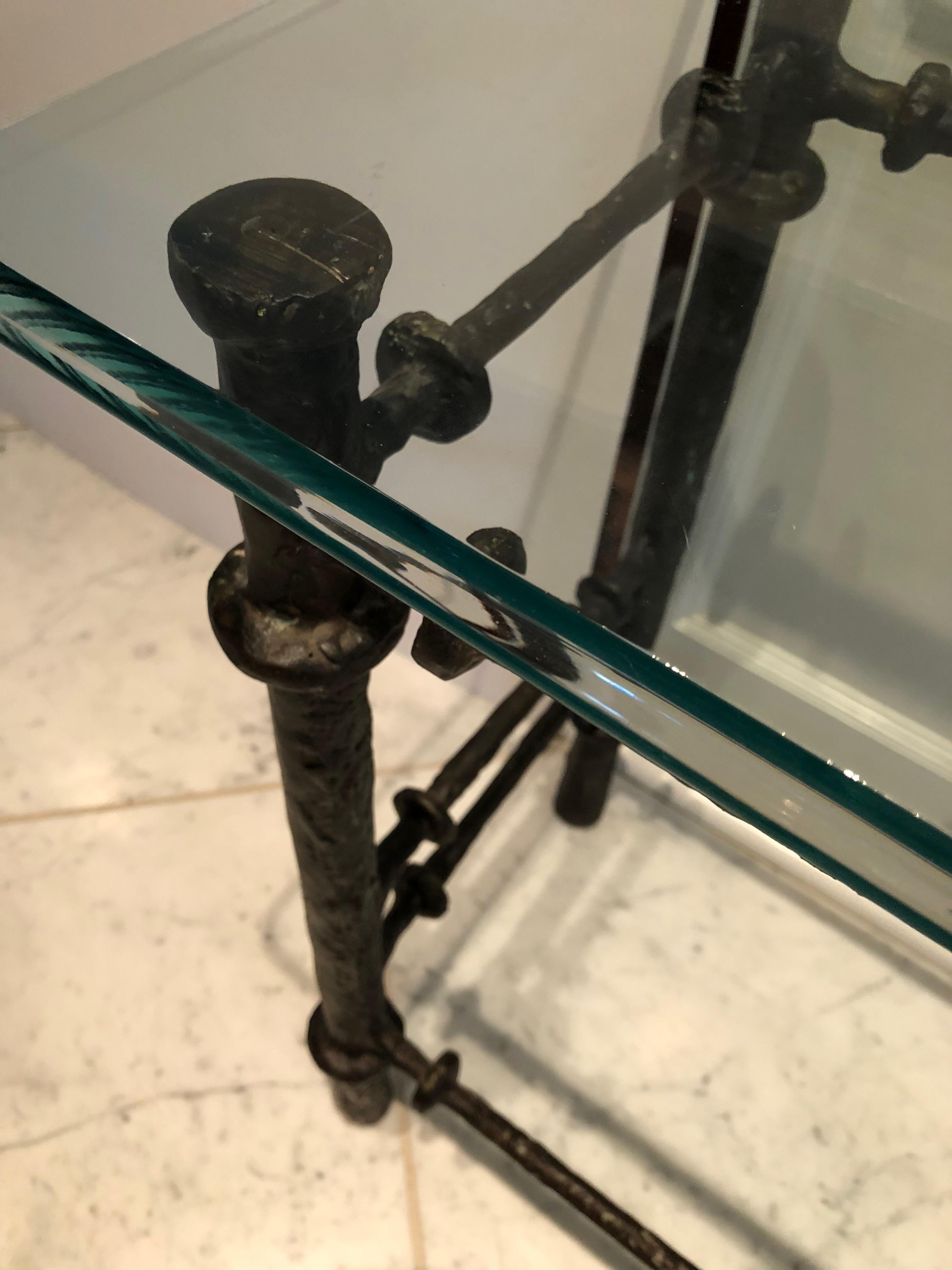 Late 20th Century Stunning Giacometti Style Steel and Glass Console Table