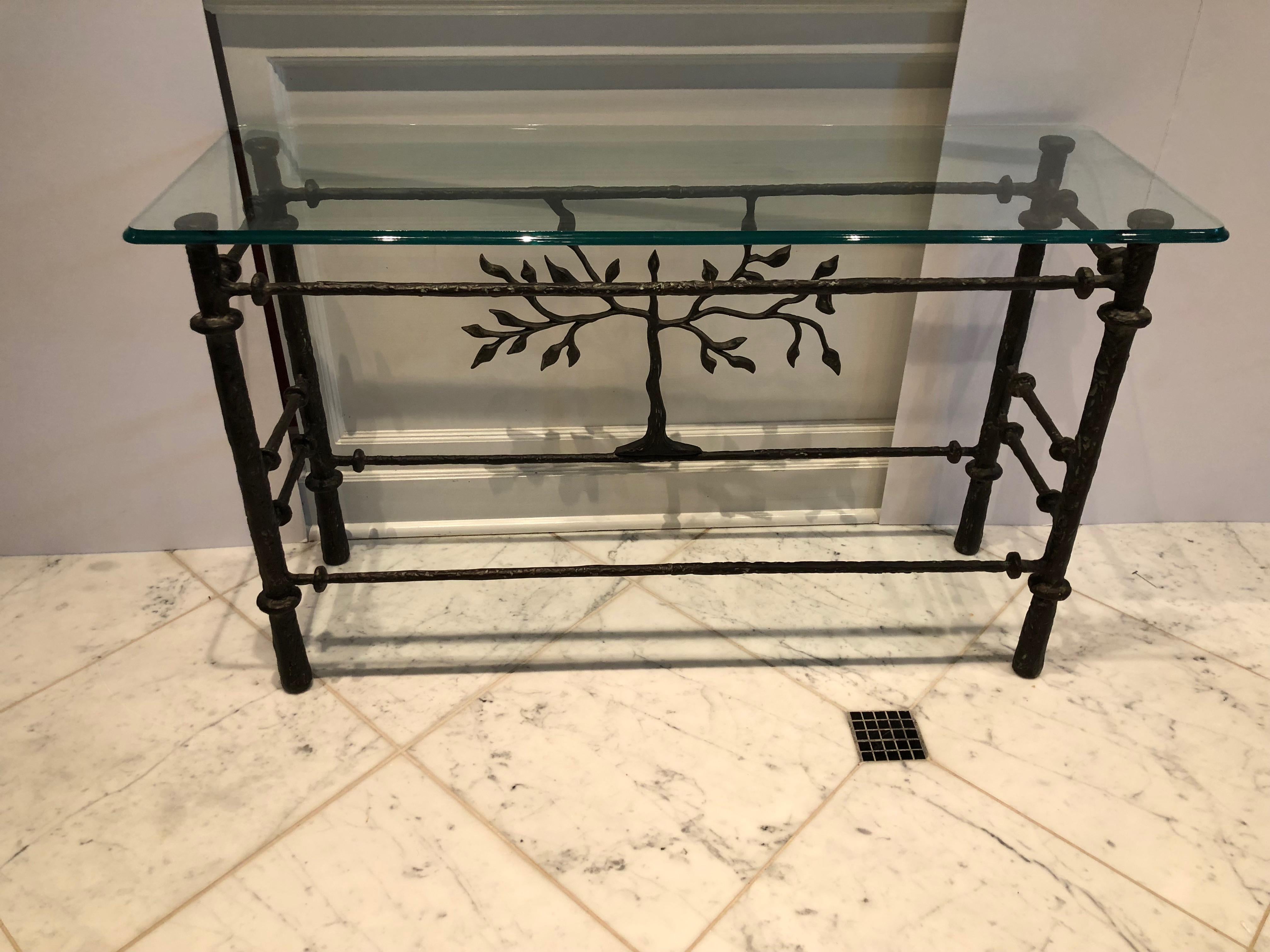 Stunning Giacometti Style Steel and Glass Console Table 1