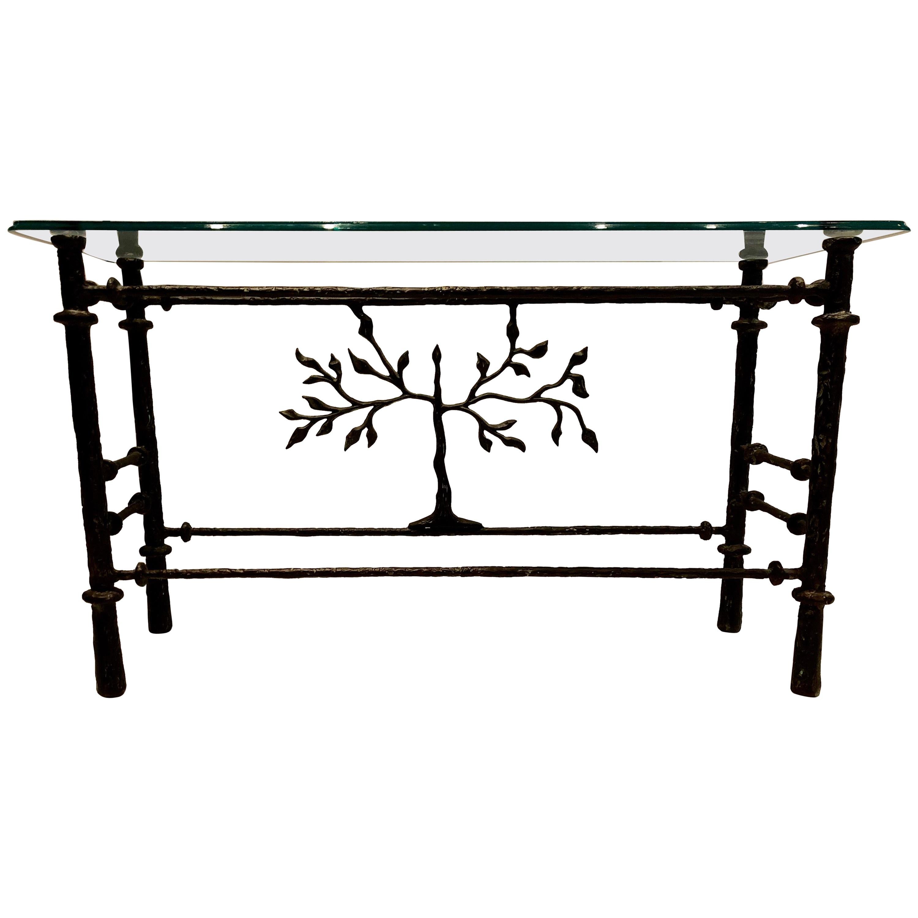 Stunning Giacometti Style Steel and Glass Console Table