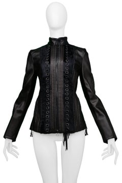 Stunning Gianfranco Ferre Black Motorcycle Leather Jacket With Fur Trim