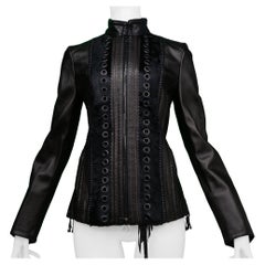 Stunning Gianfranco Ferre Black Motorcycle Leather Jacket With Fur Trim