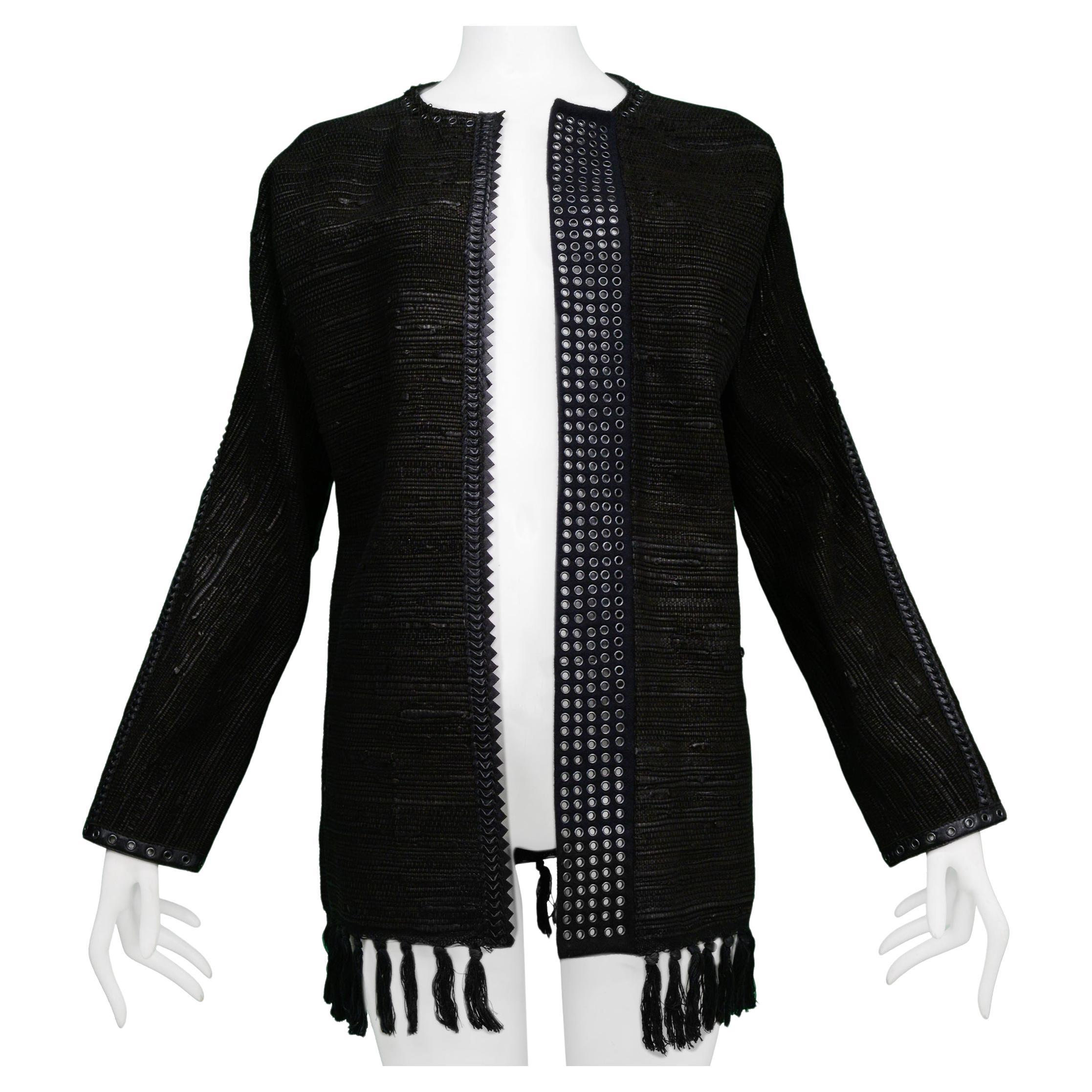 Stunning Gianfranco Ferre Leather & Wool Jacket With Tassels and Grommets  For Sale