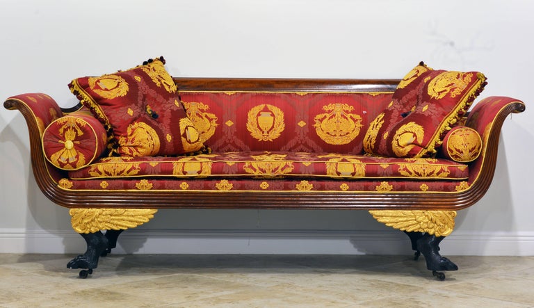 Stunning Gianni Versace Fabric Covered American First Period Empire Carved  Sofa at 1stDibs