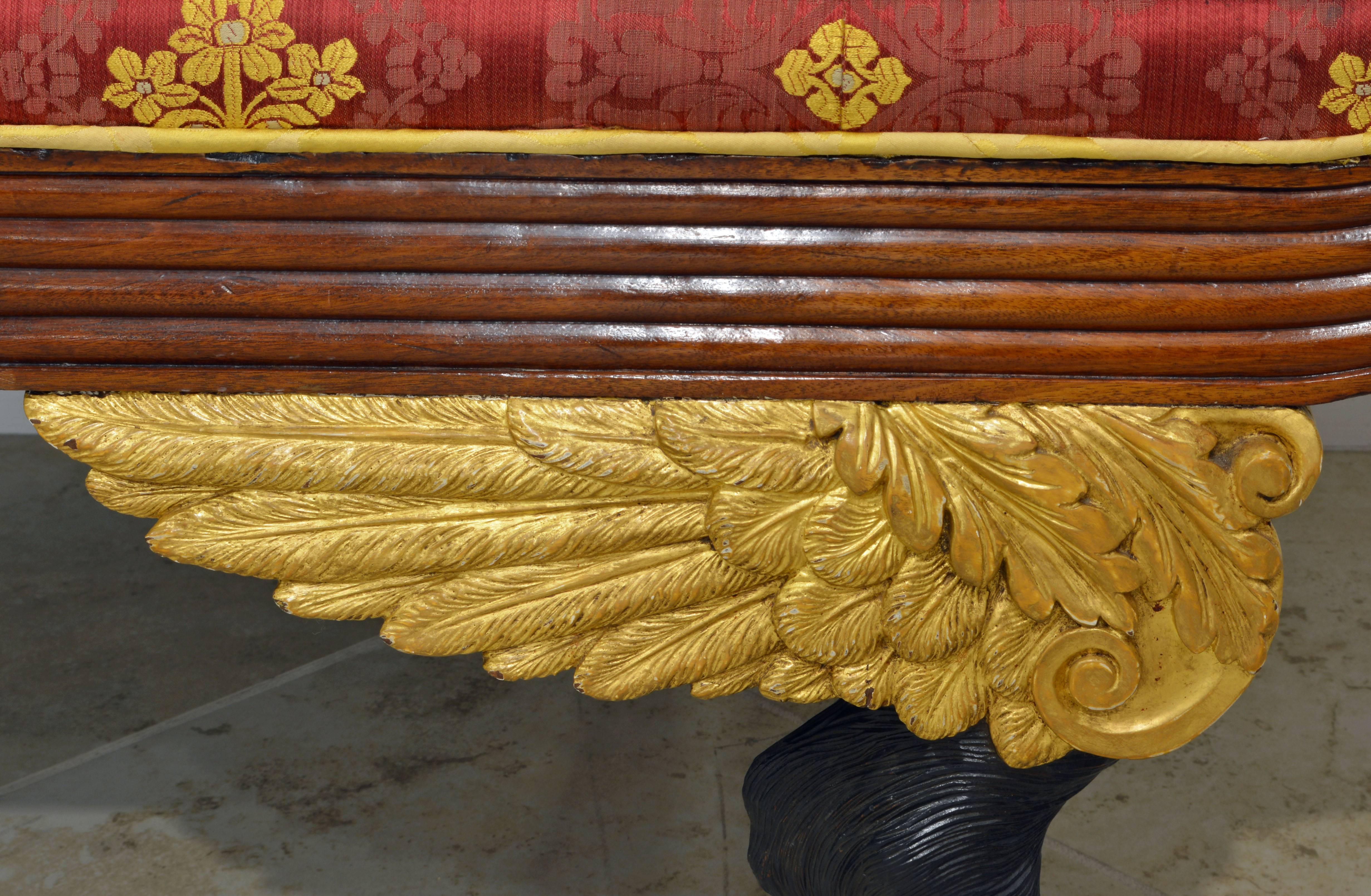 Stunning Gianni Versace Fabric Covered American First Period Empire Carved Sofa In Good Condition In Ft. Lauderdale, FL
