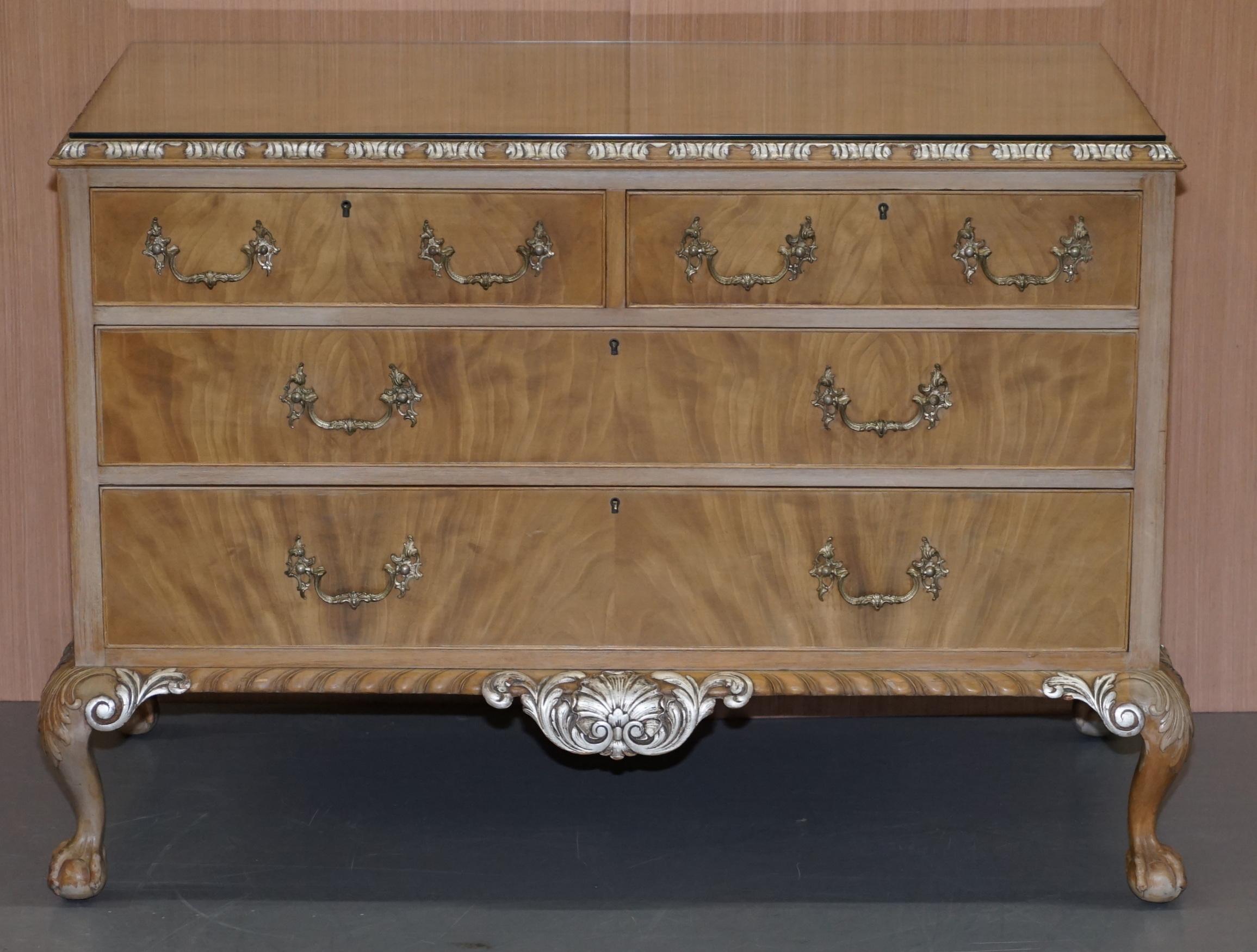 We are delighted to this lovely Gillows Walnut chest of drawers with ornately carved Claw & Ball legs

As mentioned this is part of a suite, I have the matching side tables and a stunning dressing table listed under my other items. The dressing