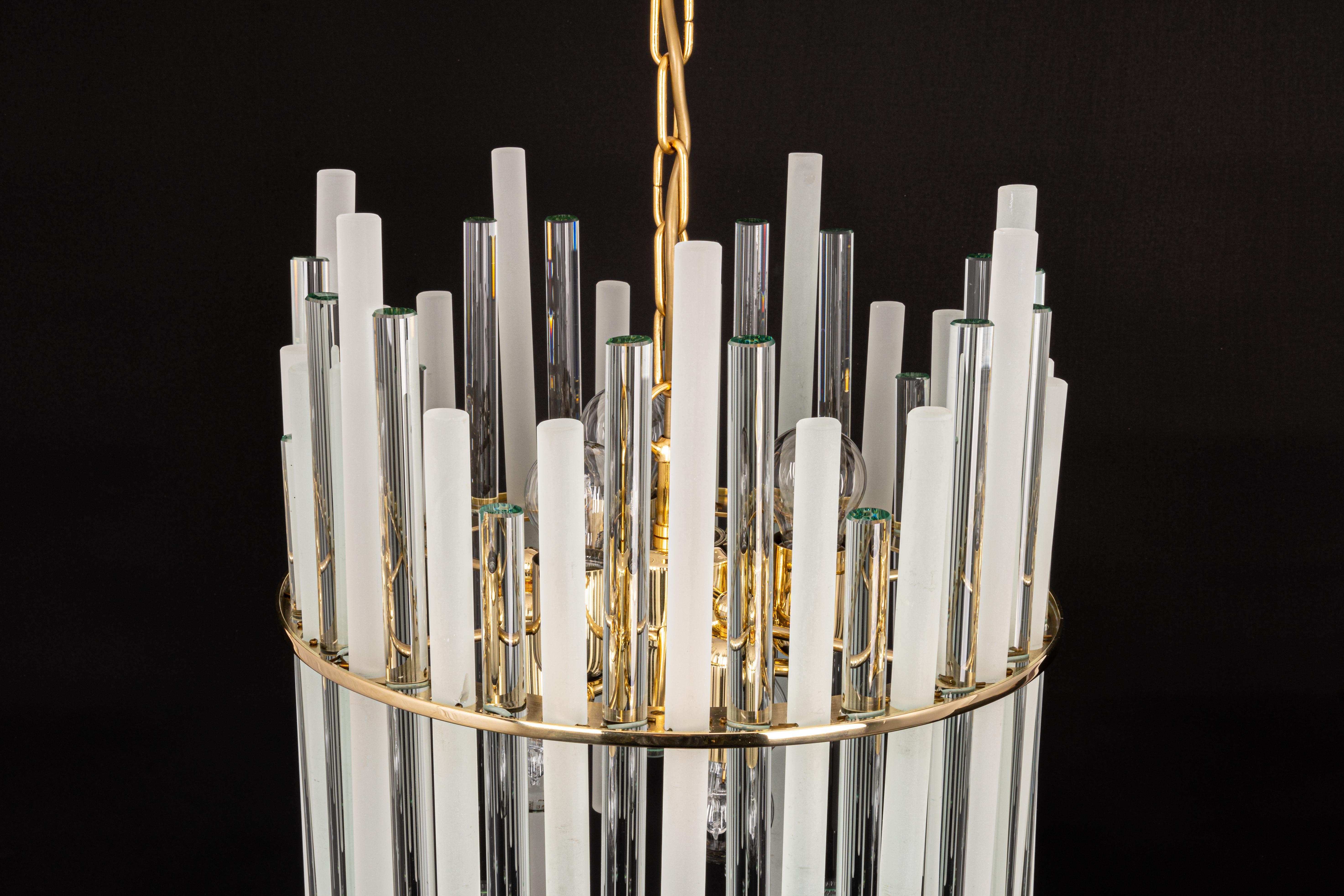 Stunning Gilt Brass and Crystal Glass Rods Chandelier by C.Palme, Germany, 1970s For Sale 6