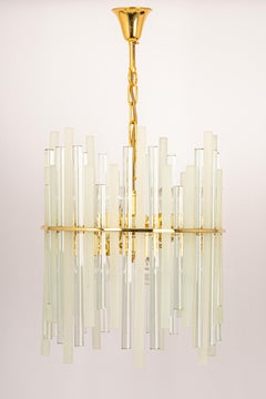 Stunning Gilt Brass and Crystal Glass Rods Chandelier by C.Palme, Germany, 1970s