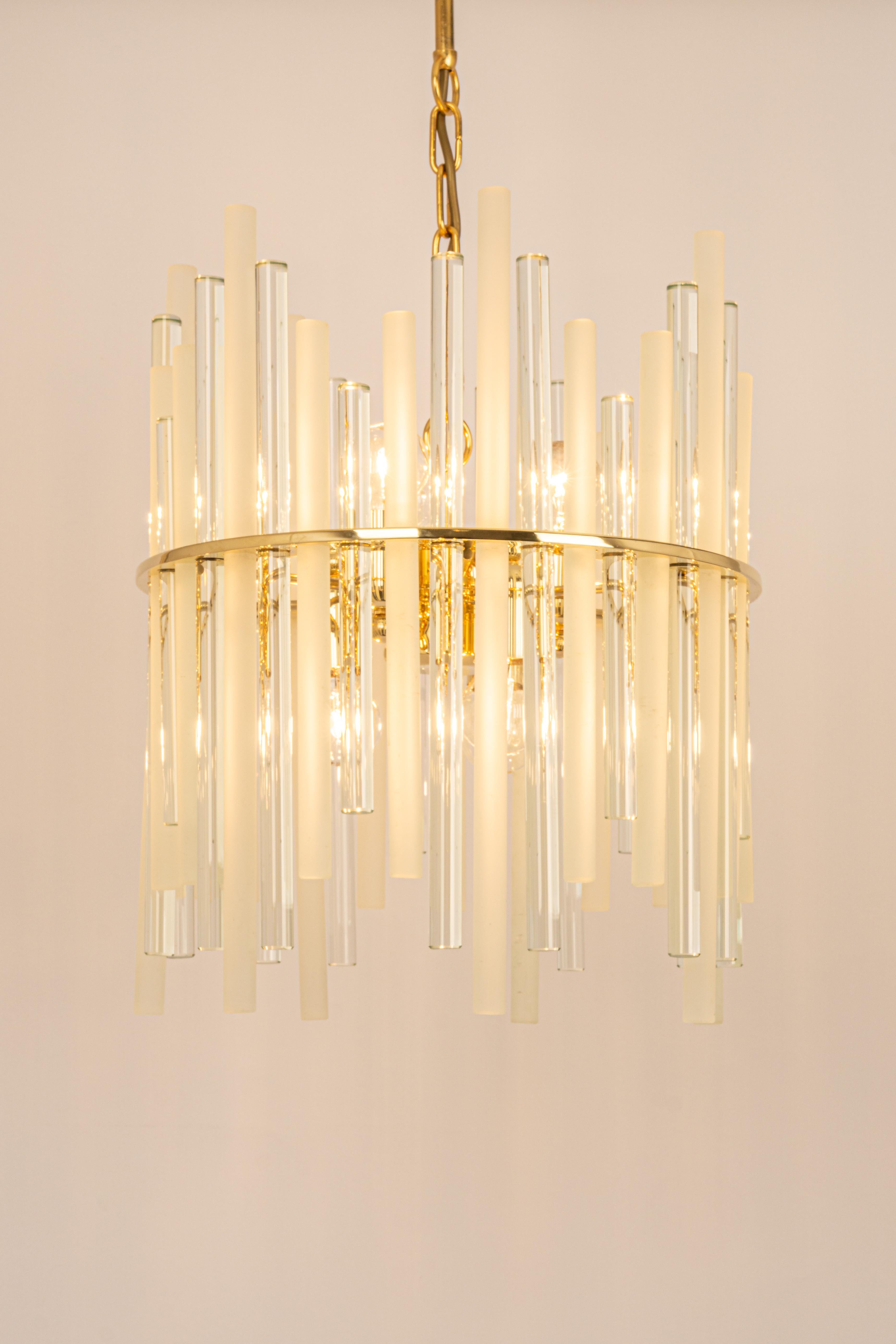 Stunning Gilt Brass and Crystal Glass Rods Chandelier by C.Palme, Germany, 1970s For Sale 1