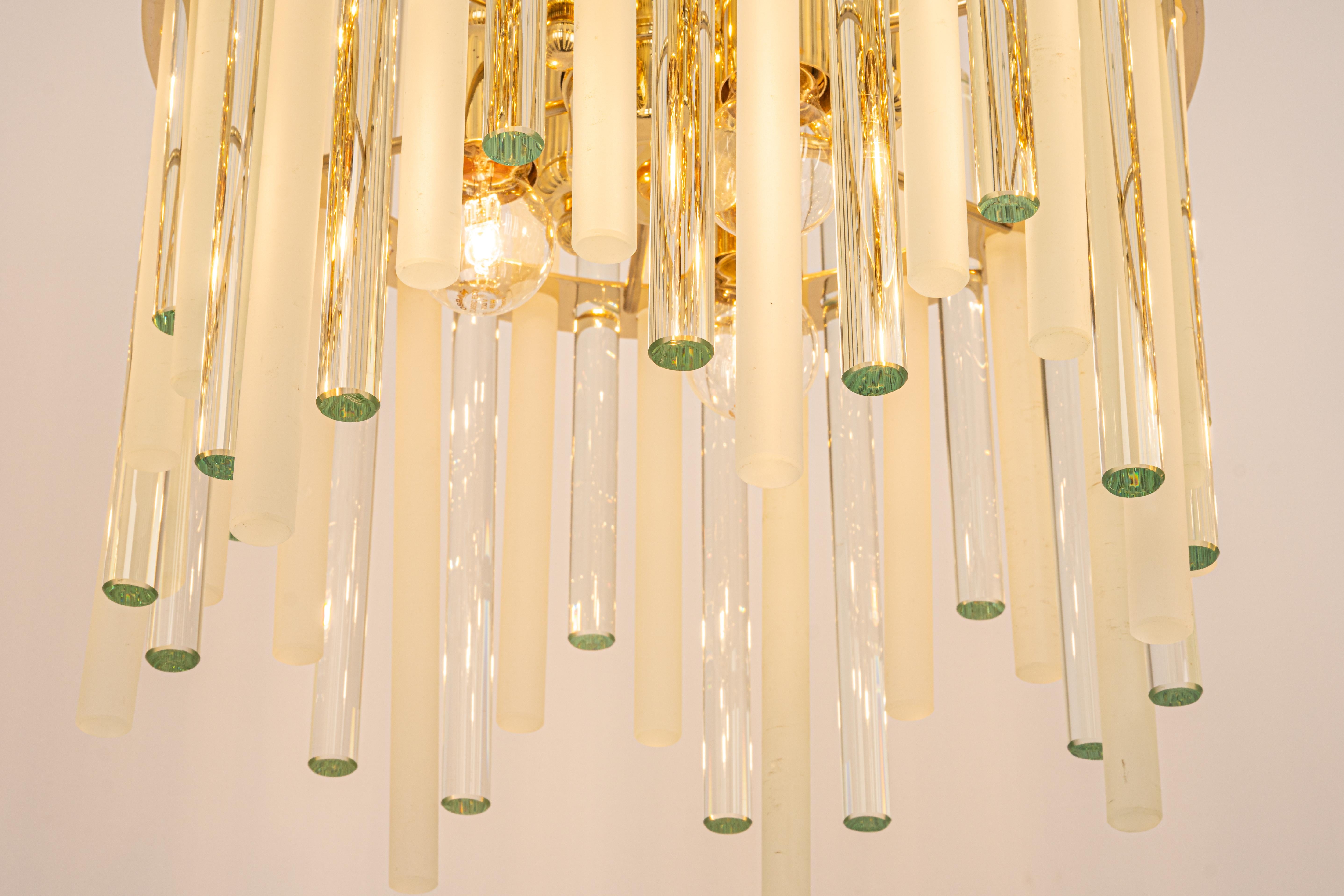 Stunning Gilt Brass and Crystal Glass Rods Chandelier by C.Palme, Germany, 1970s For Sale 3