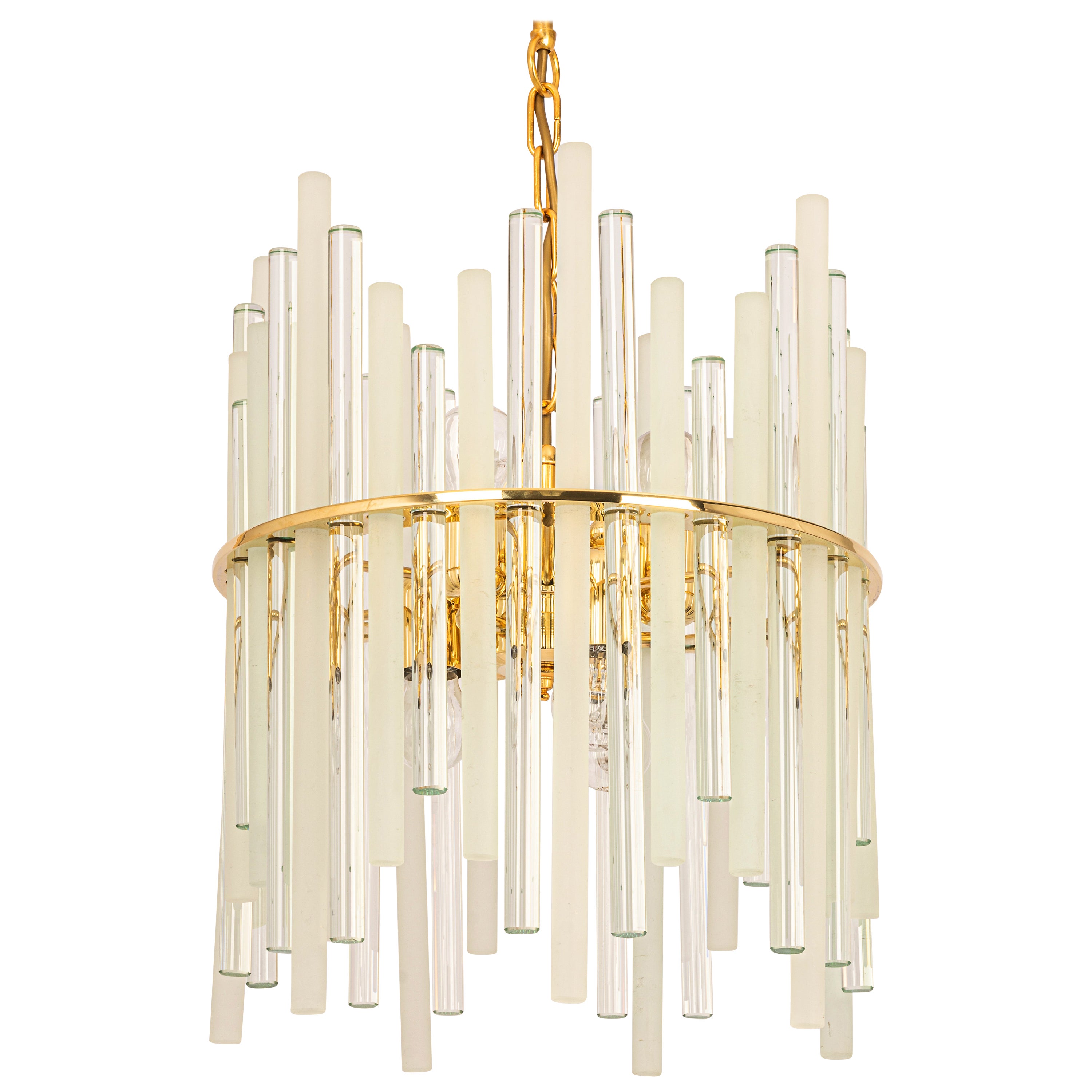 Stupendo lampadario a bacchette in ottone dorato e cristallo di C.Palme, Germania, anni '70