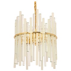 Superbe lustre à tiges en laiton doré et verre cristal de C.Palme, Allemagne, 1970