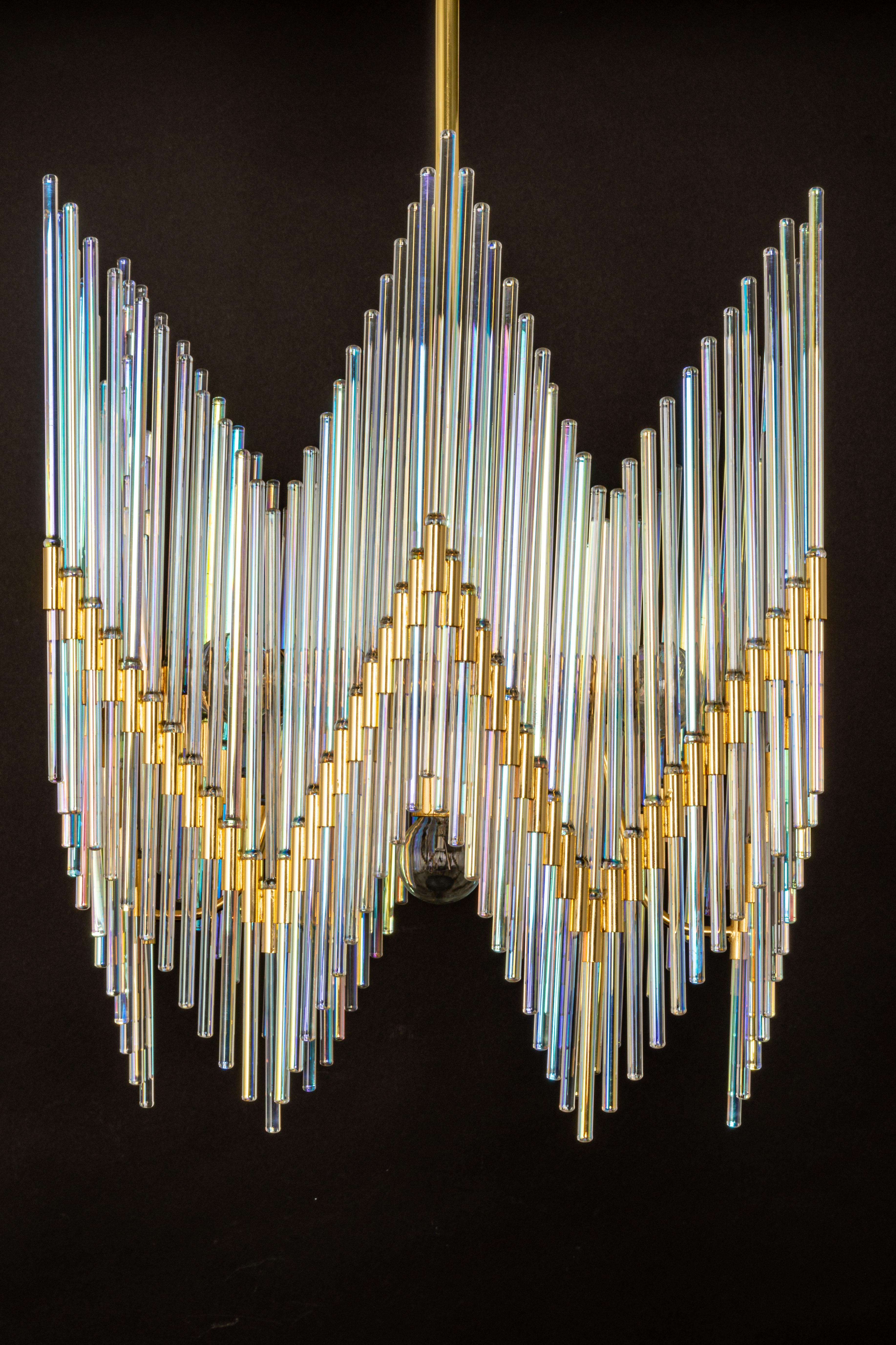 Atemberaubender Kronleuchter mit Rods aus vergoldetem Messing und Kristallglas von Palwa, Deutschland, 1970er Jahre im Angebot 6