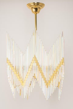 Stunning Gilt Brass and Crystal Glass Rods Chandelier by Palwa, Germany, 1970s