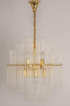 Stunning Gilt Brass and Crystal Glass Rods Chandelier by Palwa, Germany, 1970s