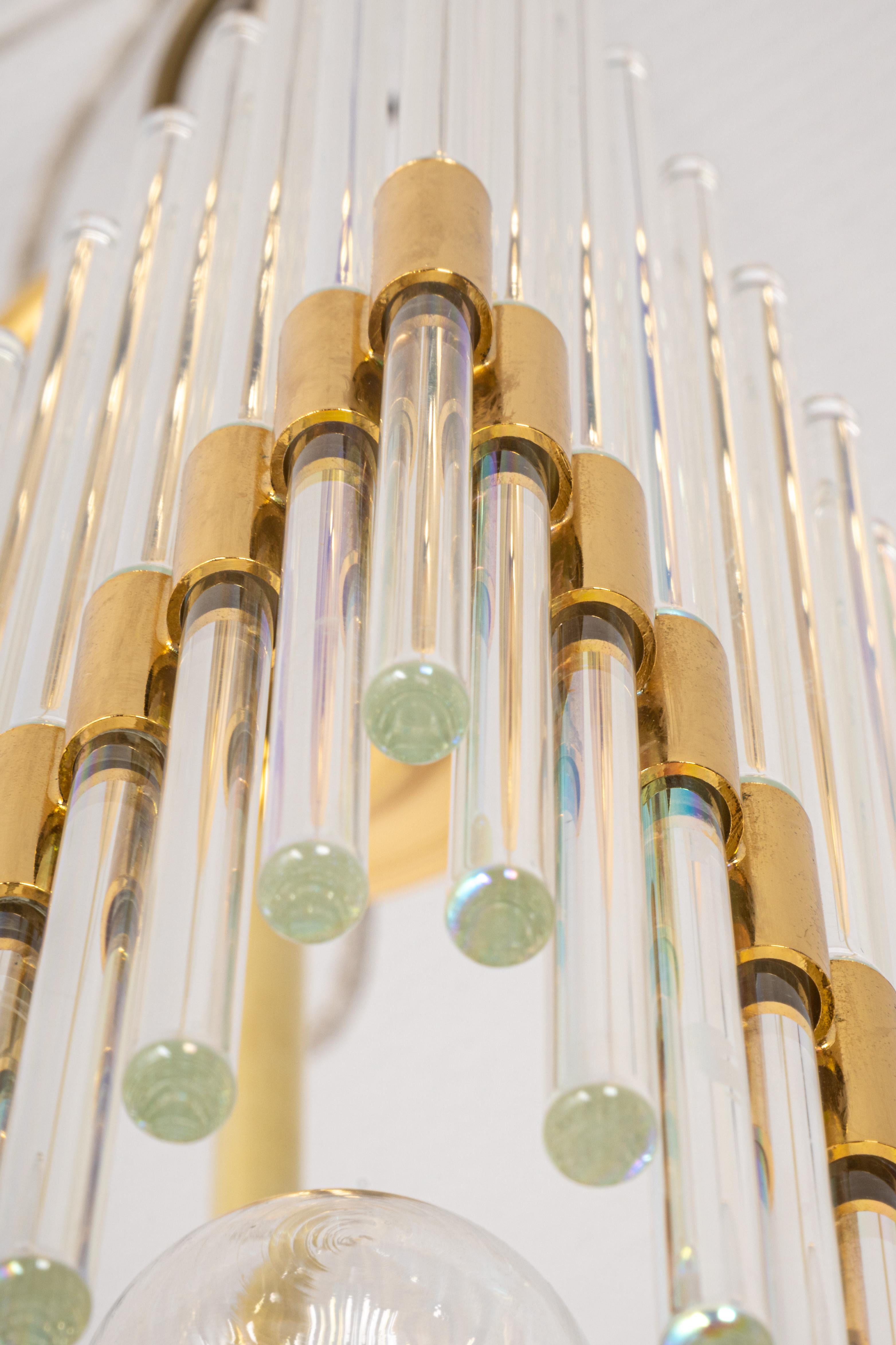 Stunning Gilt Brass and Crystal Glass Rods Chandelier by Palwa, Germany, 1970s For Sale 2