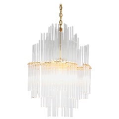 Stunning Gilt Brass and Crystal Glass Rods Chandelier by Palwa, Germany, 1970s