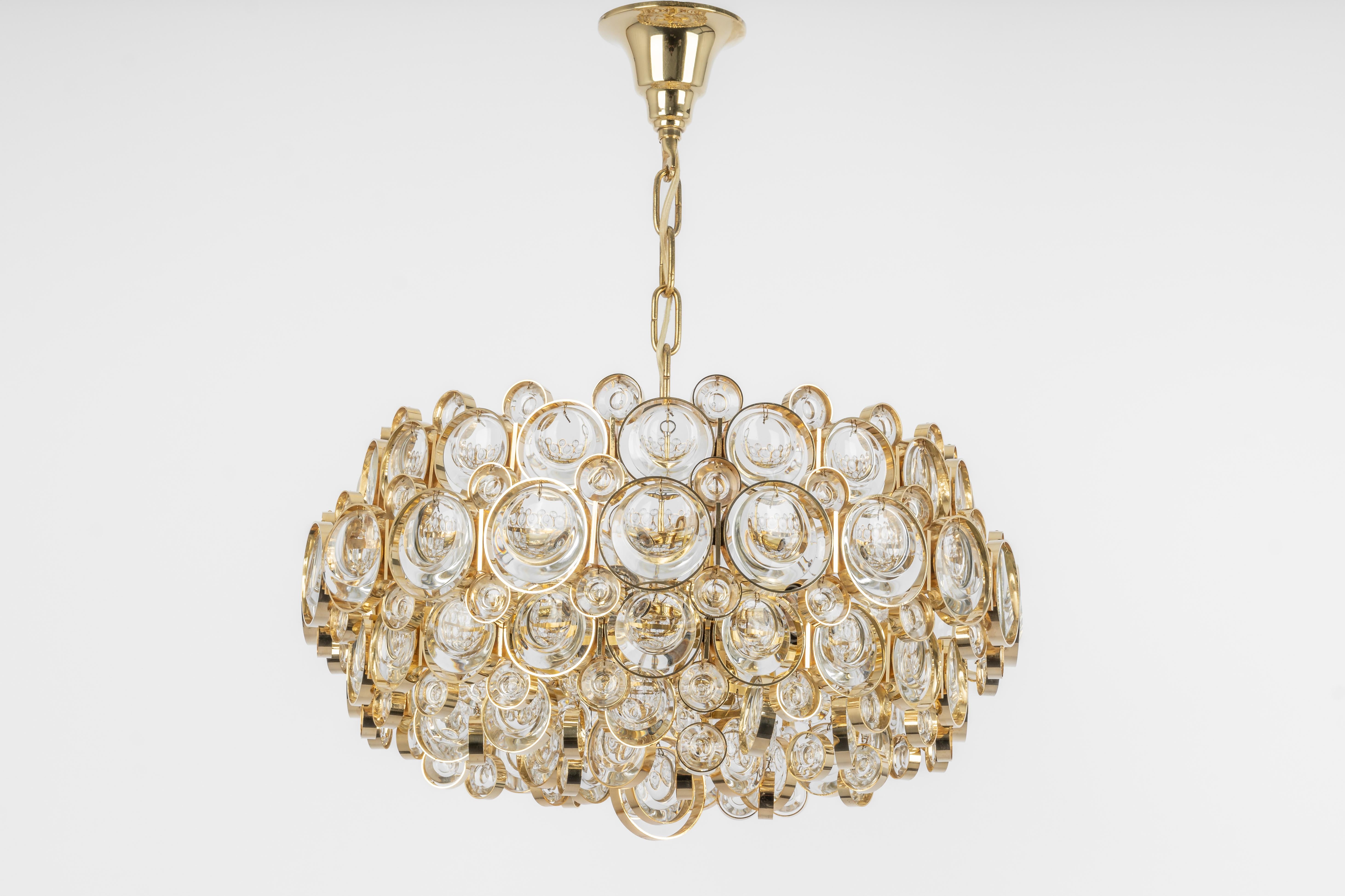Tedesco 1 of 3 Stupendo lampadario in ottone dorato, Sciolari Design by Palwa, Germania, anni '70 in vendita