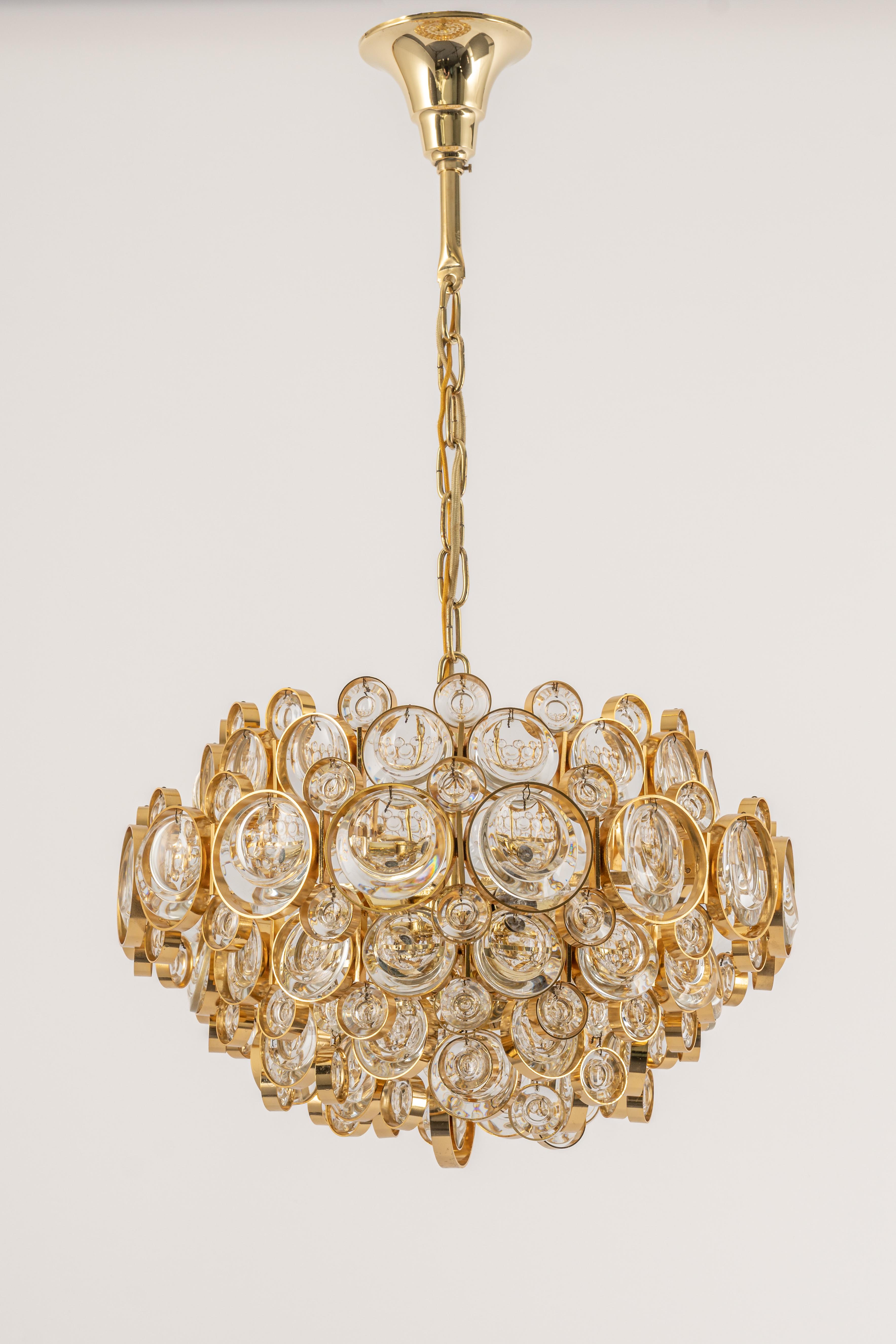 Late 20th Century Stunning Gilt Brass Chandelier, Sciolari Design by Palwa, Germany, 1970s