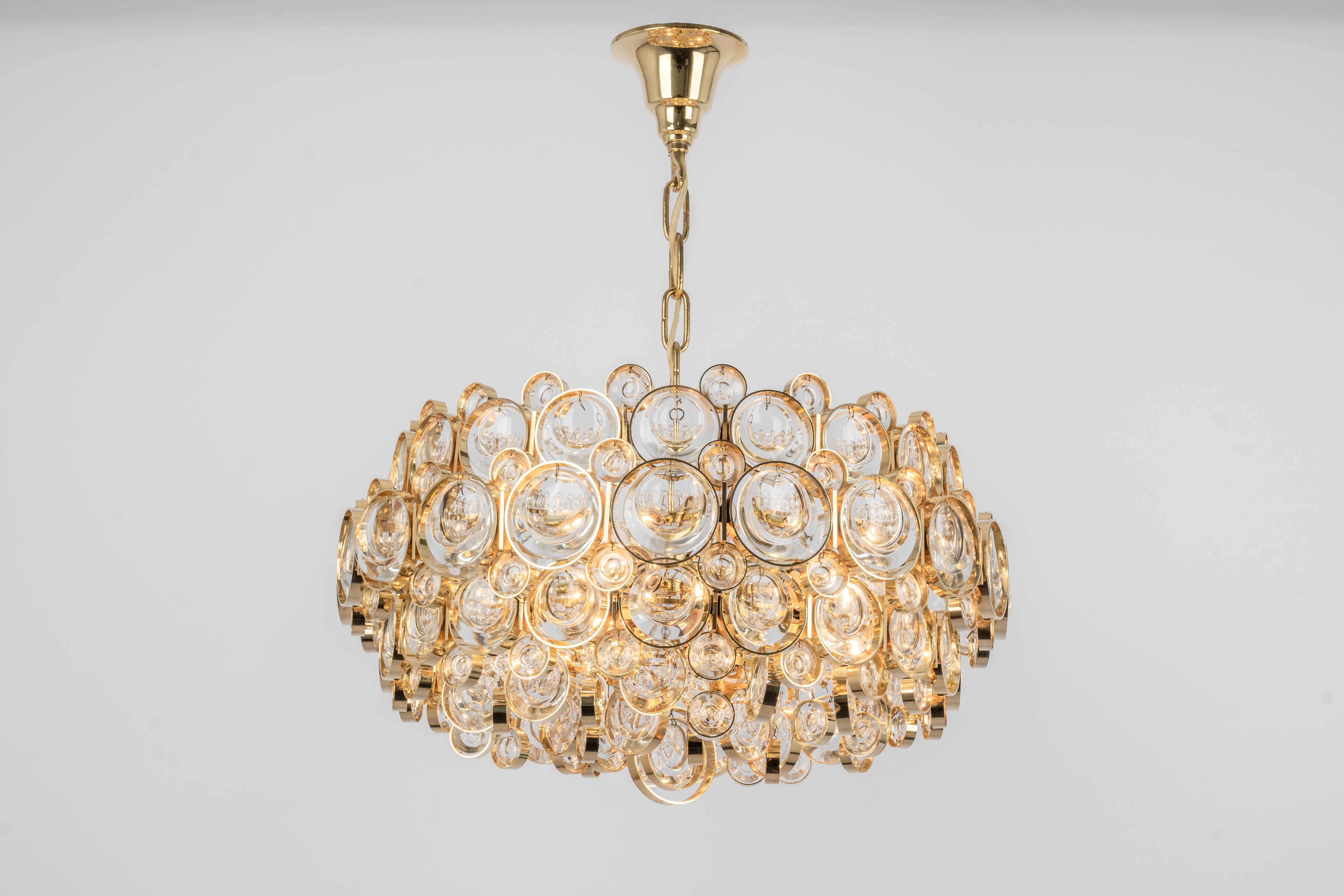 1 of 3 Stunning Gilt Brass Chandelier, Sciolari Design by Palwa, Germany, 1970s For Sale 3