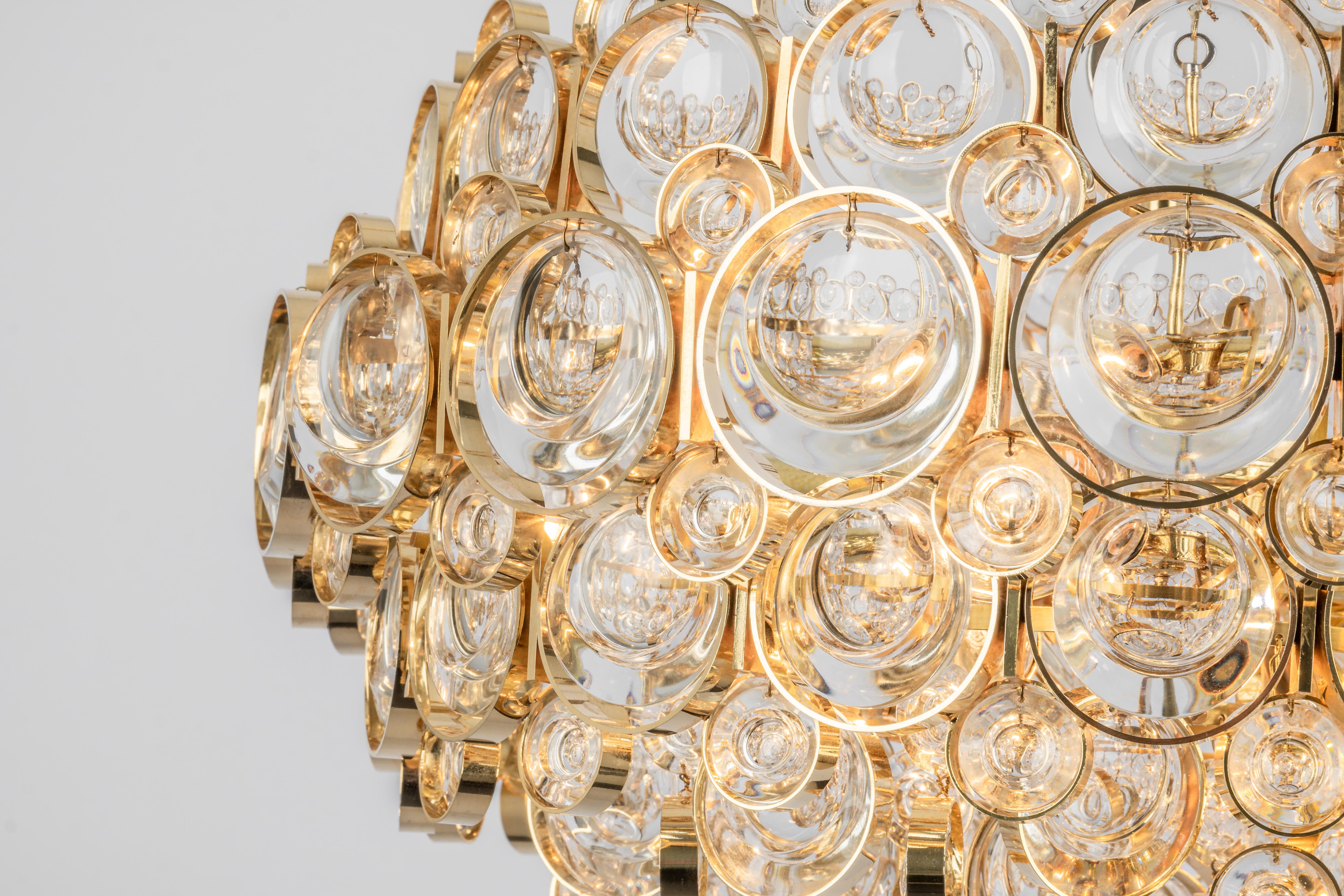 1 of 3 Stupendo lampadario in ottone dorato, Sciolari Design by Palwa, Germania, anni '70 in vendita 3