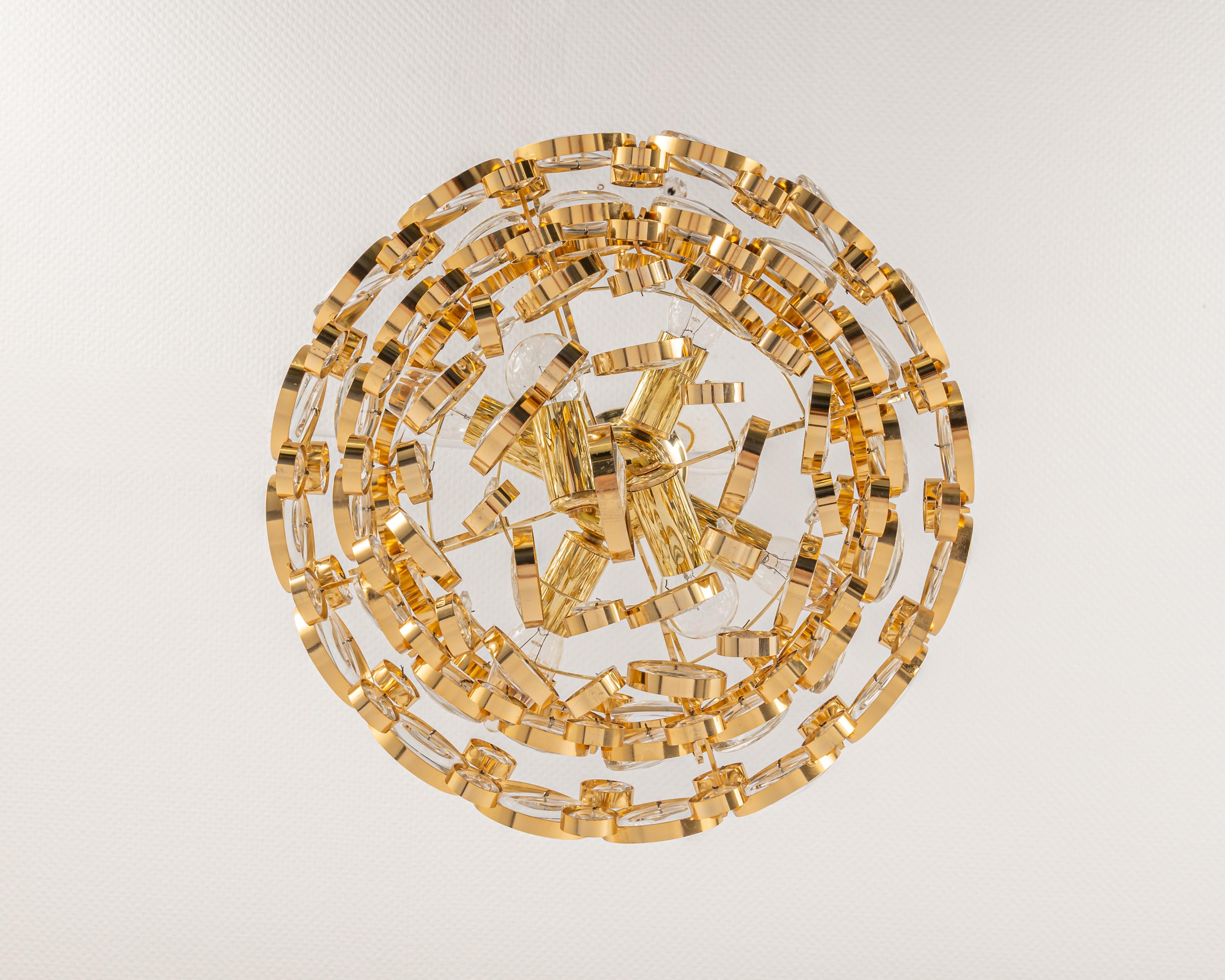 Atemberaubender Kronleuchter aus vergoldetem Messing, Sciolari-Designstil von Palwa, Deutschland, 1970er Jahre (Ende des 20. Jahrhunderts) im Angebot