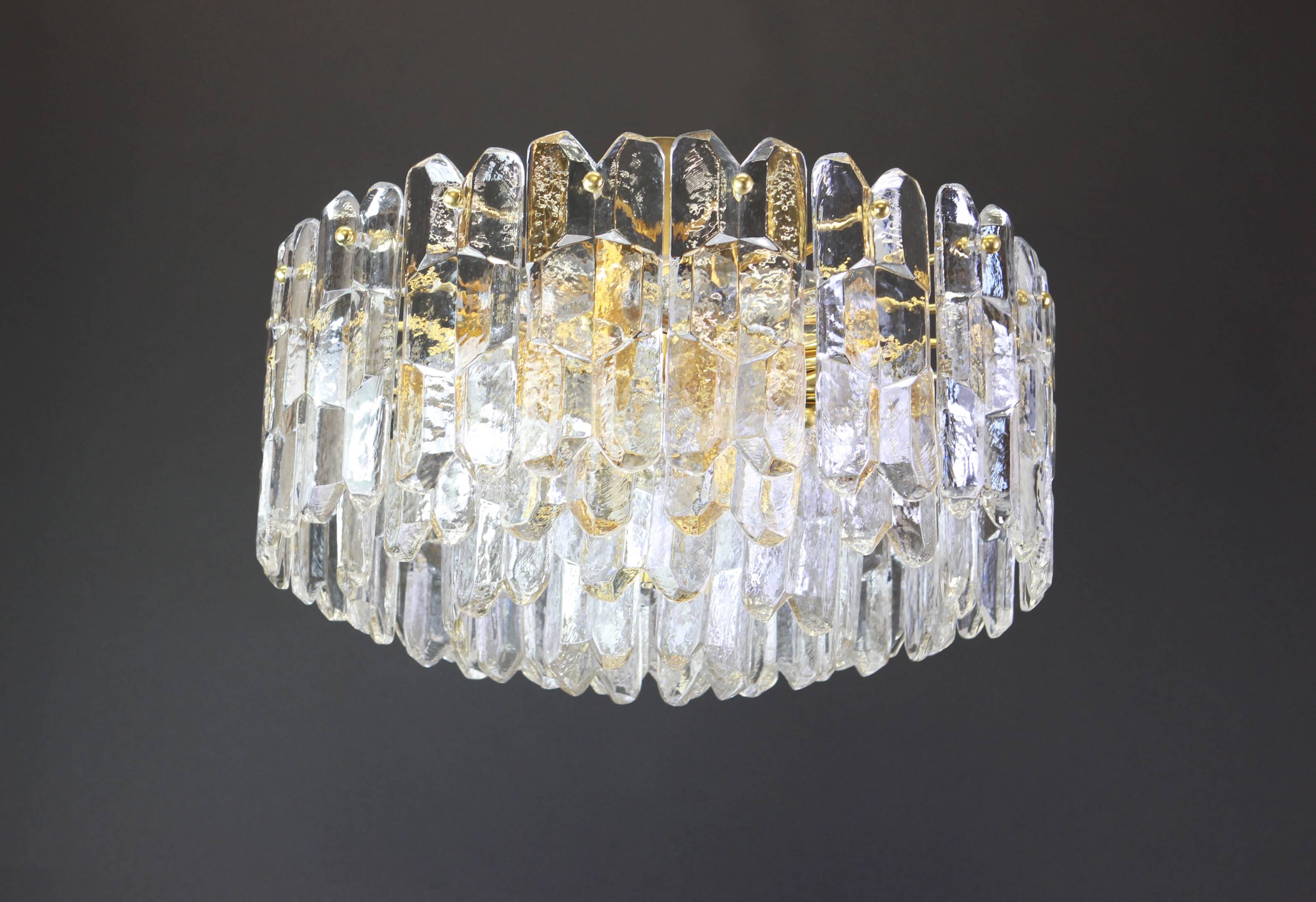 Mid-Century Modern Stunning Gilt Brass, Crystal Glass Light Fixture Palazzo, Kalmar, Austria, 1970 For Sale