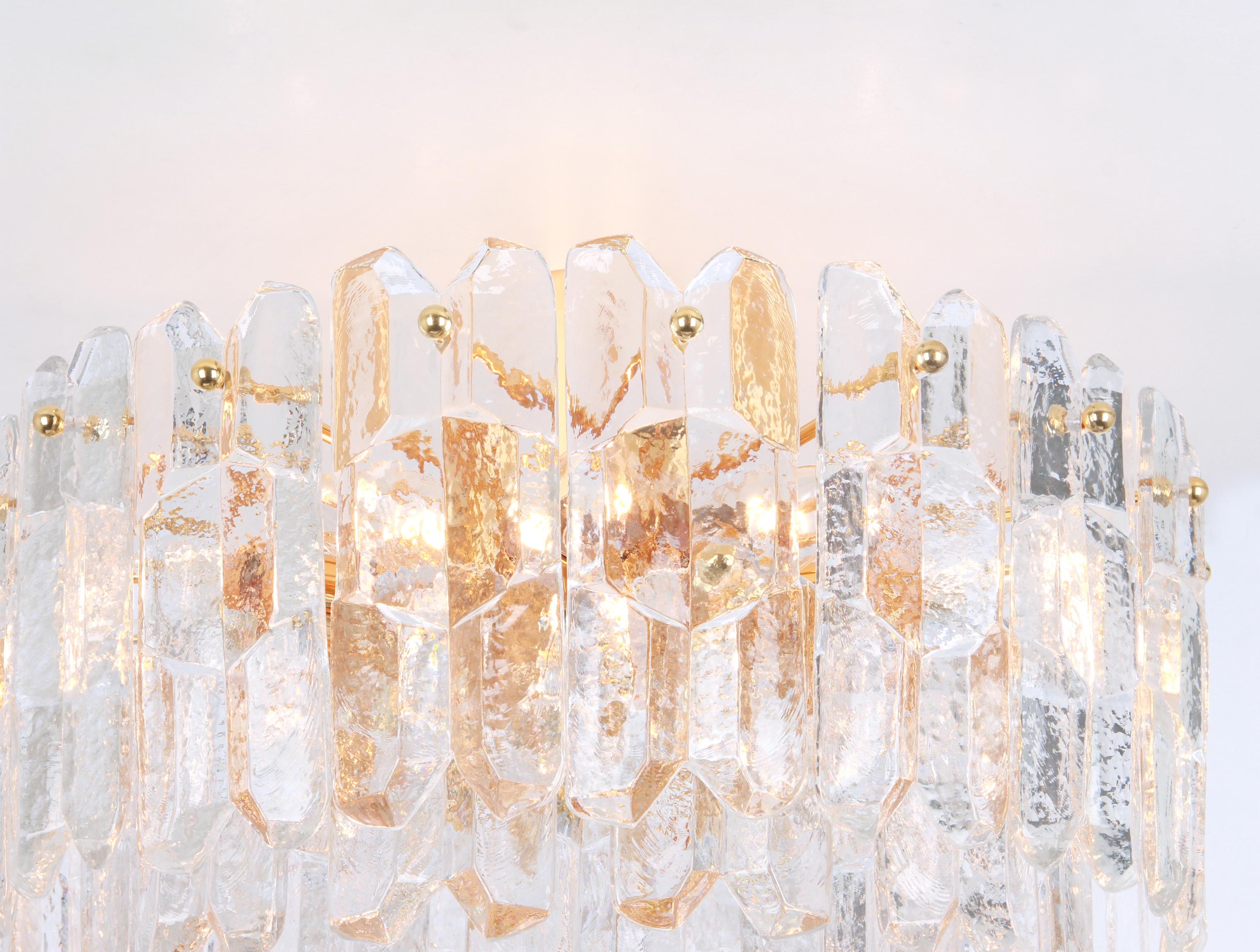 Austrian Stunning Gilt Brass, Crystal Glass Light Fixture Palazzo, Kalmar, Austria, 1970 For Sale