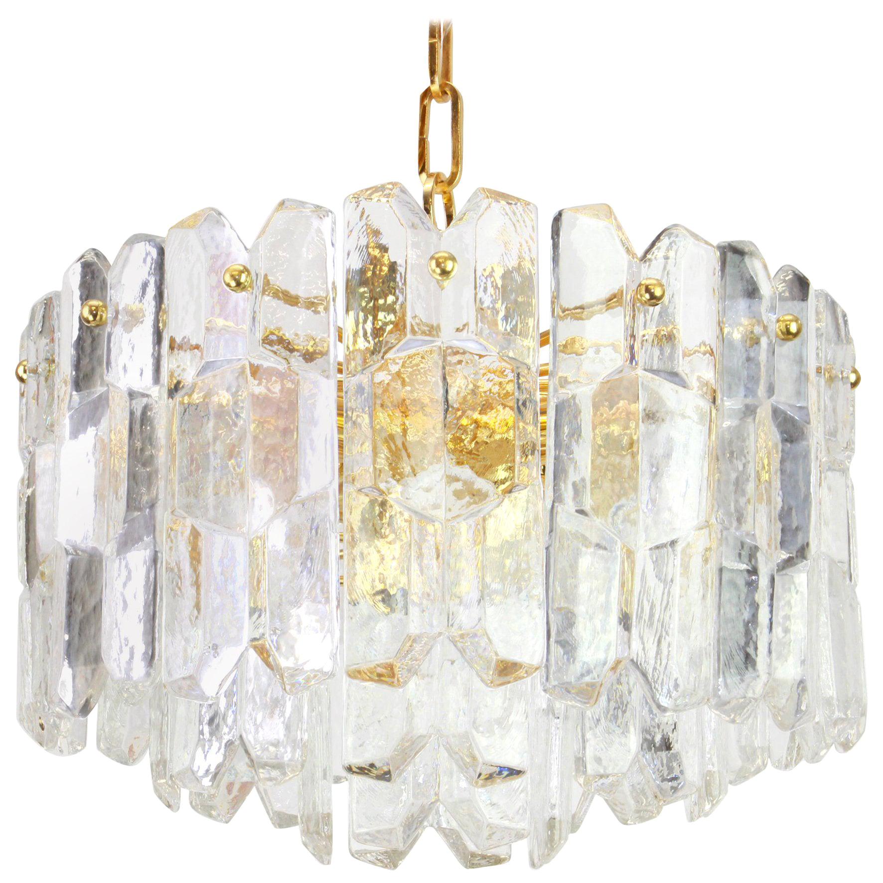 Stunning Gilt Brass, Crystal Glass Light Fixture Palazzo, Kalmar, Austria, 1970 For Sale