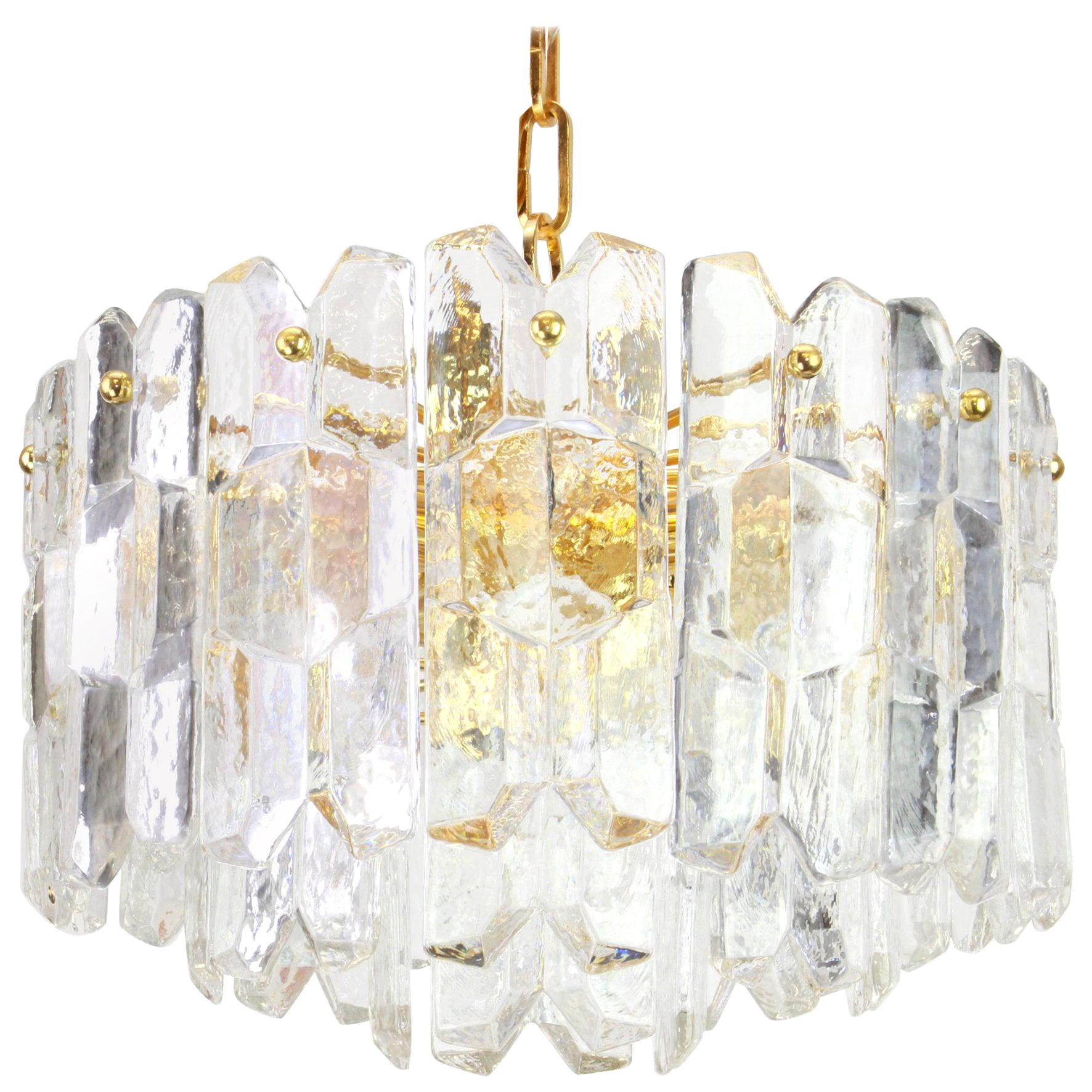 Stunning Gilt Brass, Crystal Glass Light Fixture Palazzo, Kalmar, Austria, 1970 For Sale