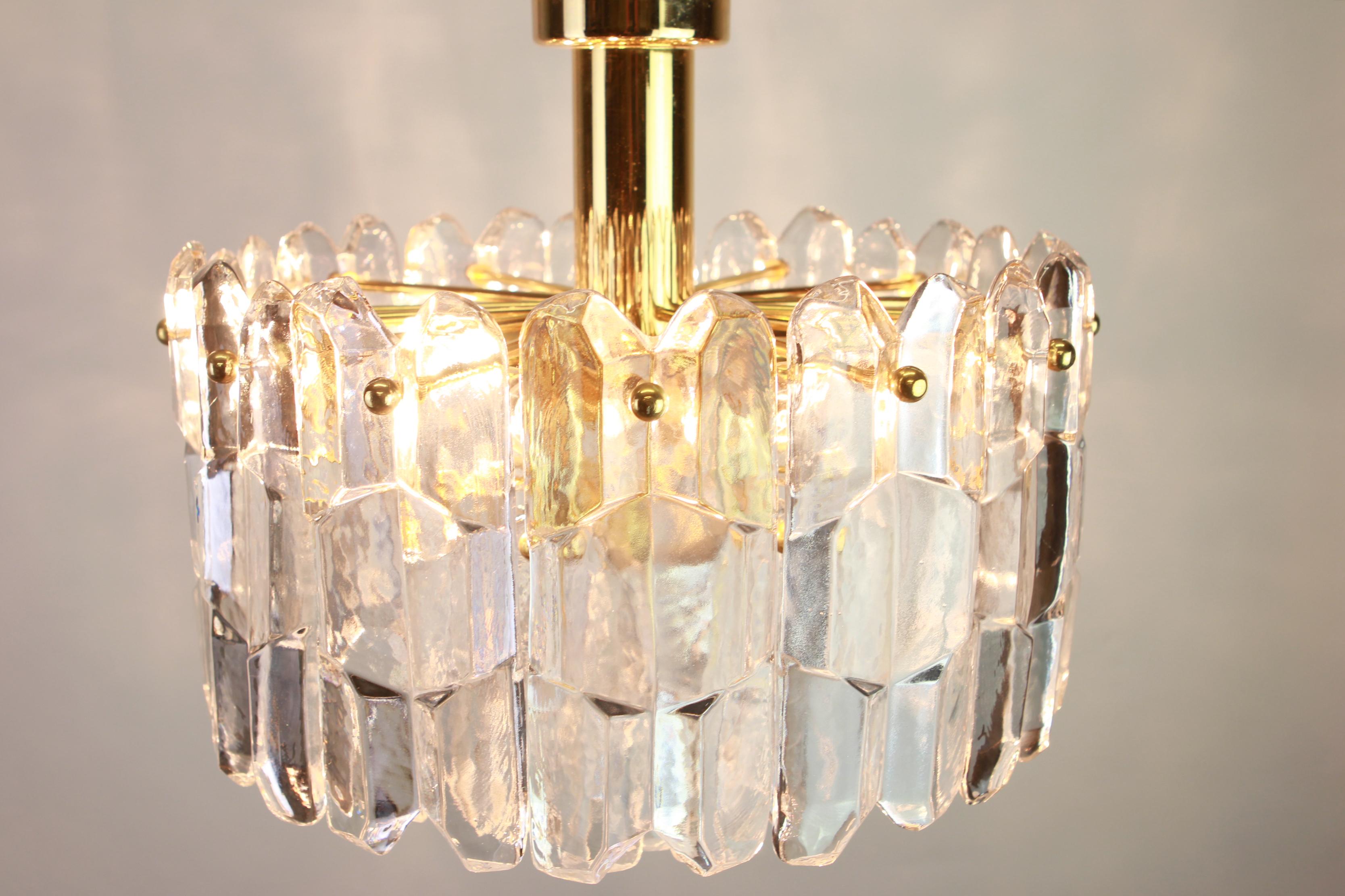 Mid-Century Modern 1 of 3 Stunning Brass Murano Glass Light Fixture Palazzo, Kalmar, Austria, 1970s For Sale