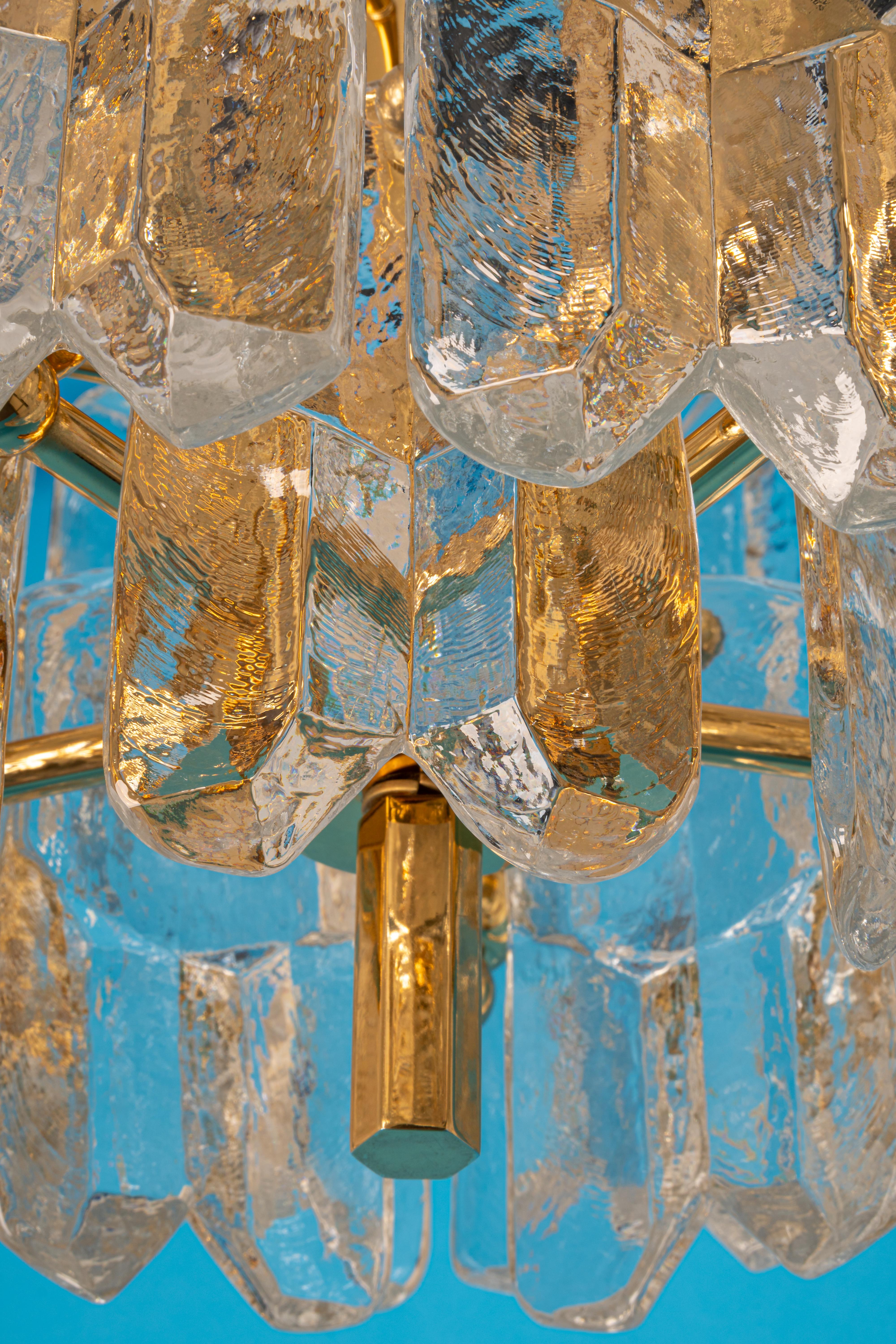 Stunning Gilt Brass, Crystal Glass Light Fixture Palazzo, Kalmar, Austria, 1970s 3