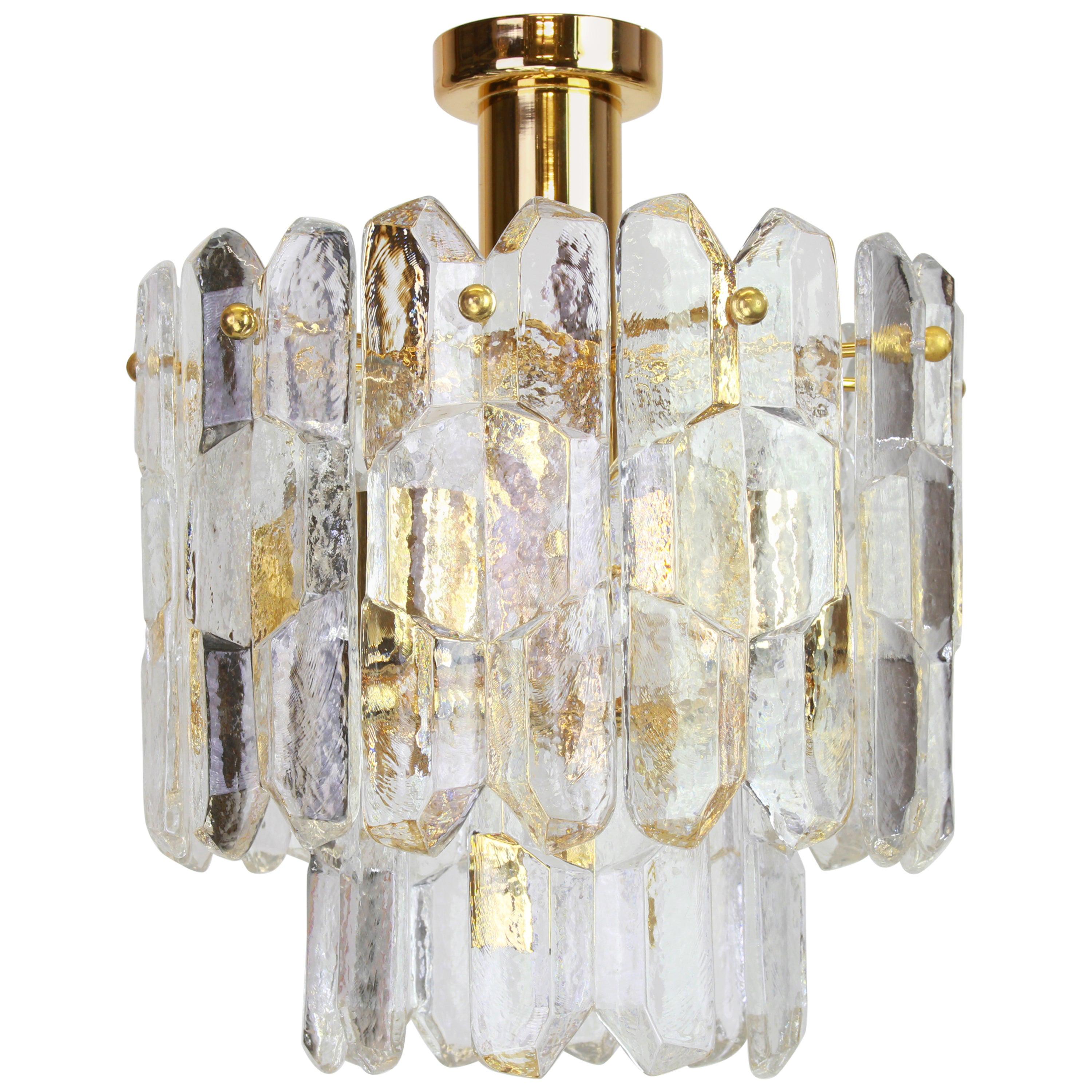 Stunning Gilt Brass, Crystal Glass Light Fixture Palazzo, Kalmar, Austria, 1970s