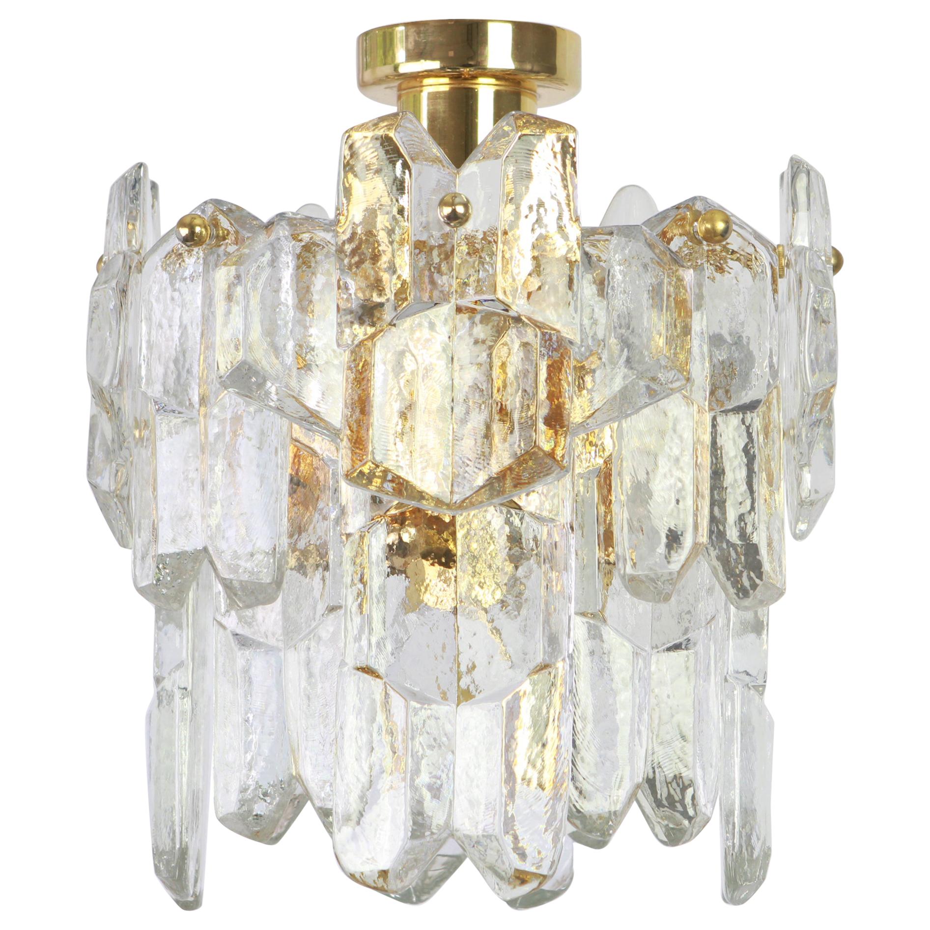 Stunning Gilt Brass, Crystal Glass Light Fixture Palazzo, Kalmar, Austria, 1970s