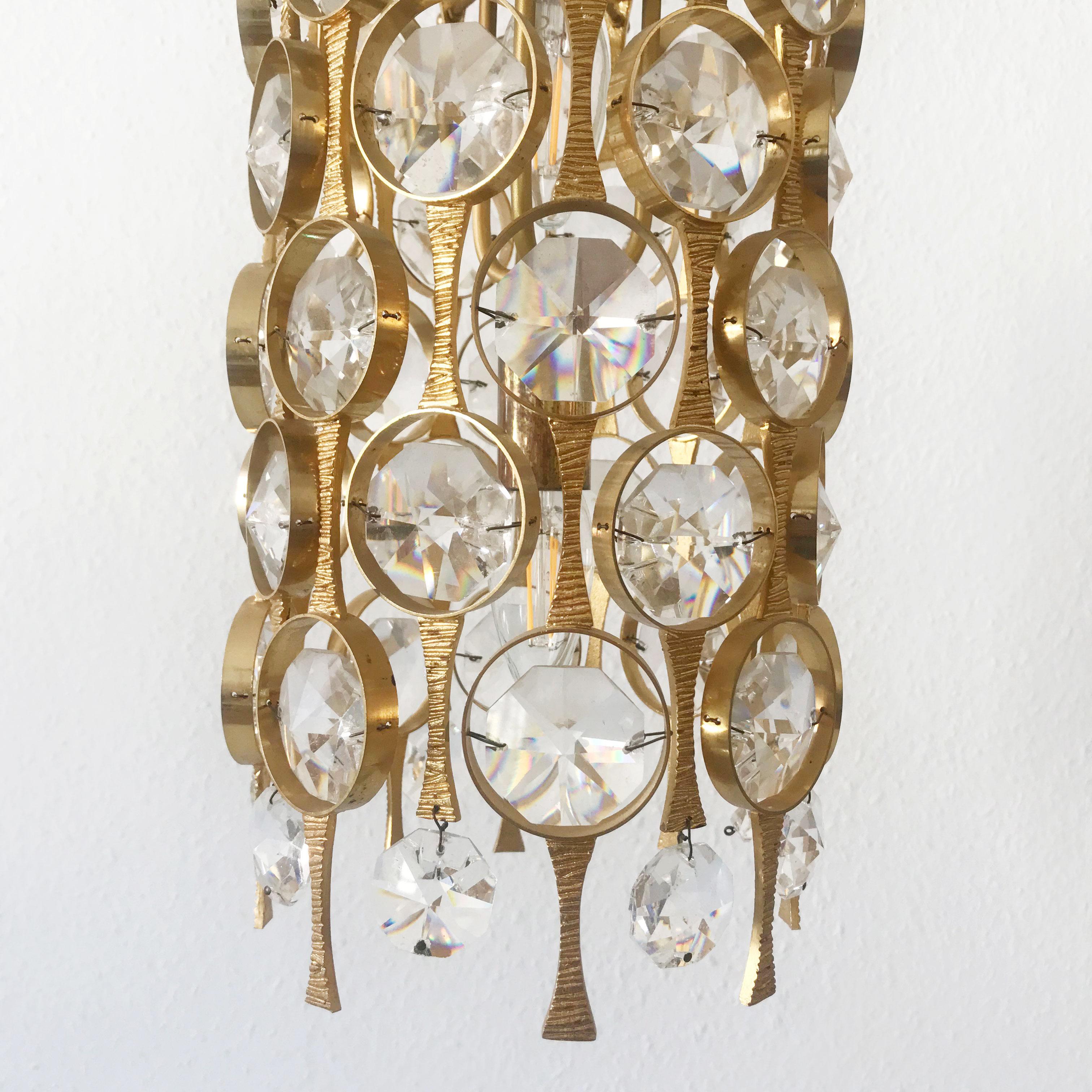 Stunning Gilt Brass Facet Cut Crystal Glass Chandelier by Palwa, 1960s, Germany 4