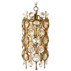 Stunning Gilt Brass Facet Cut Crystal Glass Chandelier by Palwa, 1960s, Germany
