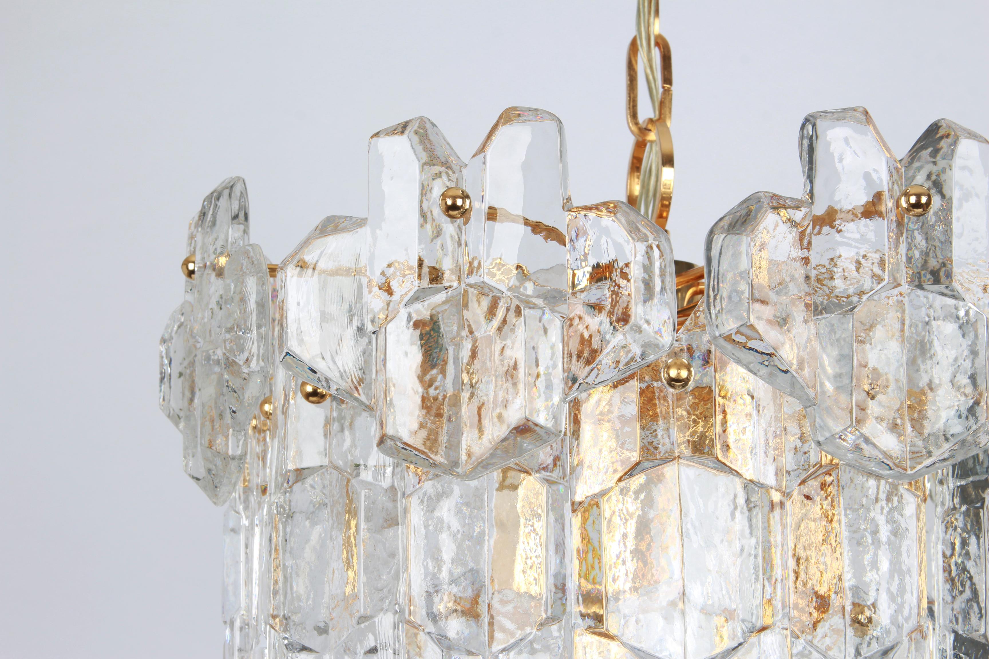 Mid-Century Modern Stunning Gilt Brass, Murano Glass Chandelier Palazzo, Kalmar, Austria, 1970s For Sale