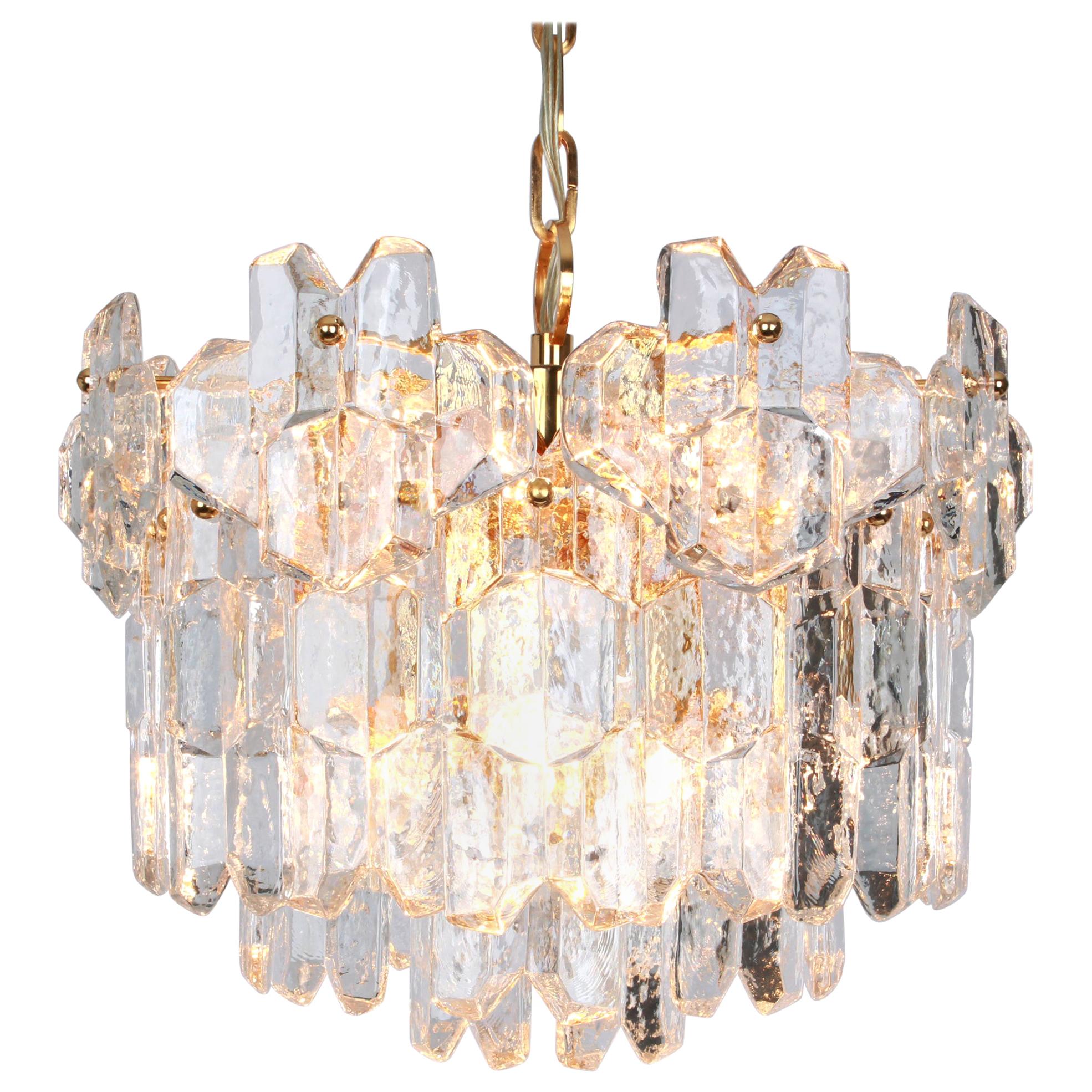 Stunning Gilt Brass, Murano Glass Chandelier Palazzo, Kalmar, Austria, 1970s For Sale