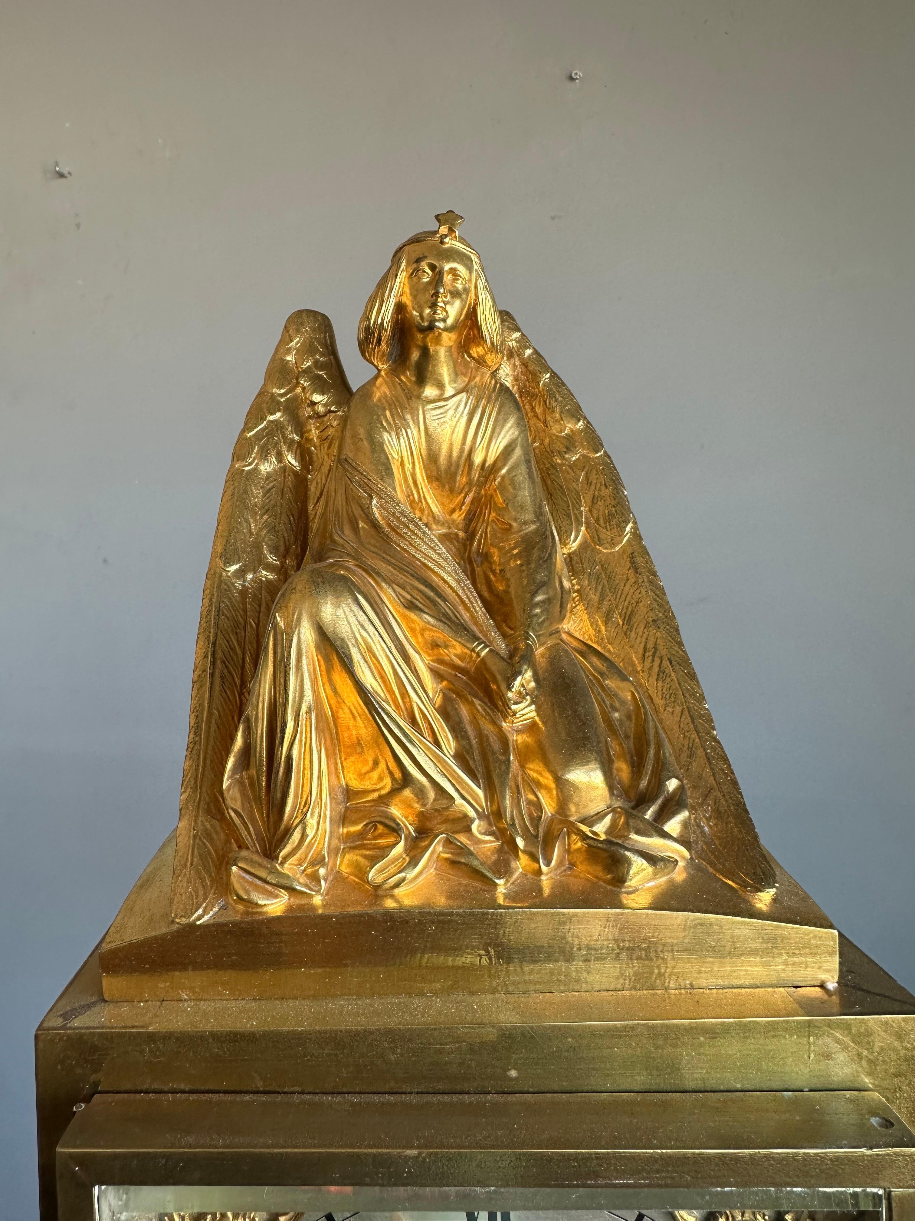 Gilt Bronze Gothic Revival Table Clock w. Earth Angel Sculpture by Devaulx Paris For Sale 5
