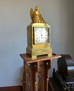Gilt Bronze Gothic Revival Table Clock w. Earth Angel Sculpture by Devaulx Paris
