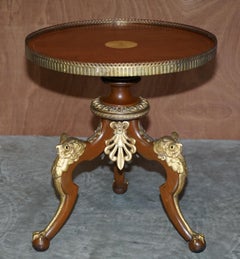 Stunning Gilt Bronze Owl Mounted Side End Lamp Table Claw & Ball Feet Glass Eyes