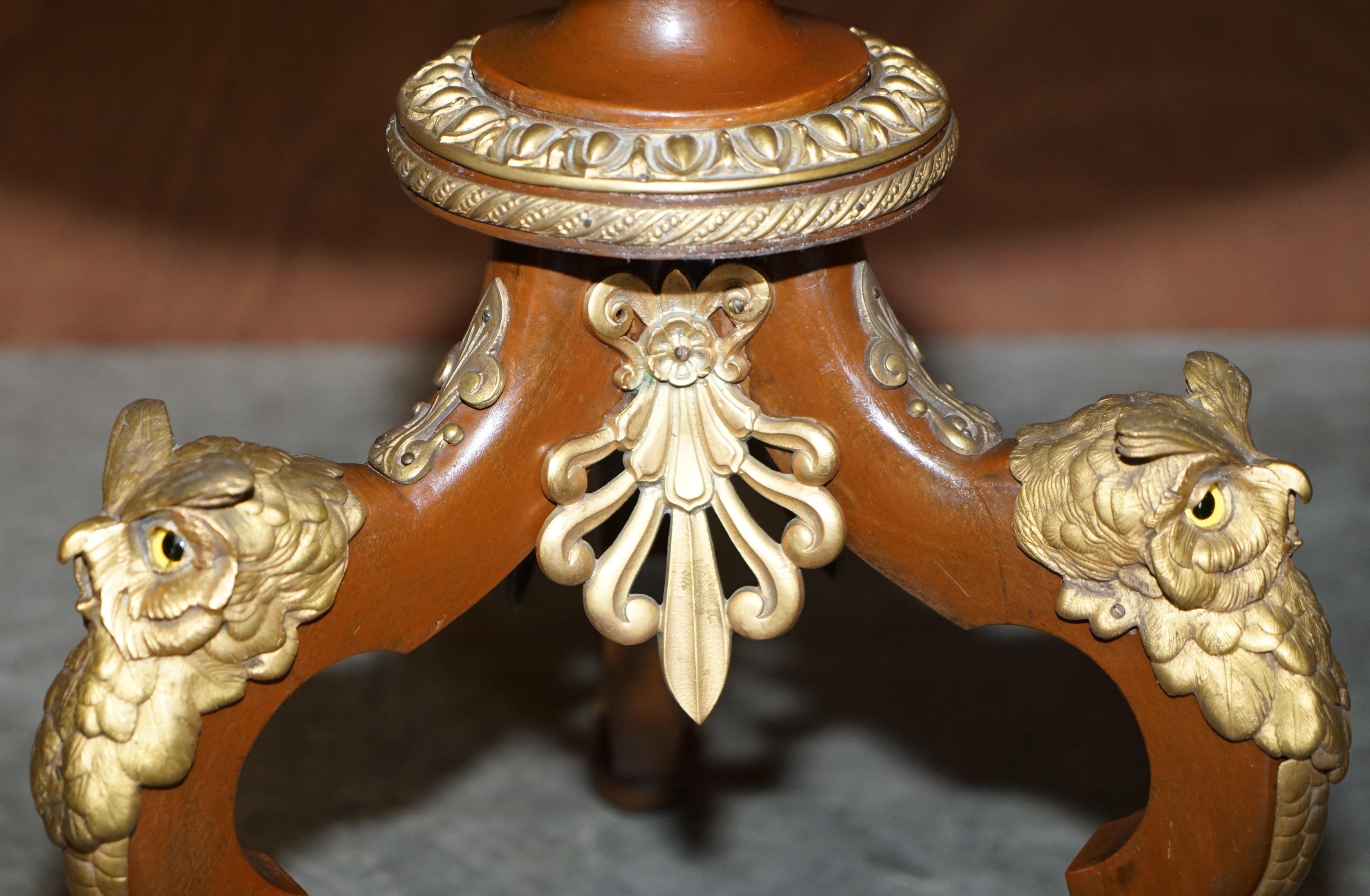 20th Century Stunning Gilt Bronze Owl Mounted Side End Lamp Table Claw & Ball Feet Glass Eyes